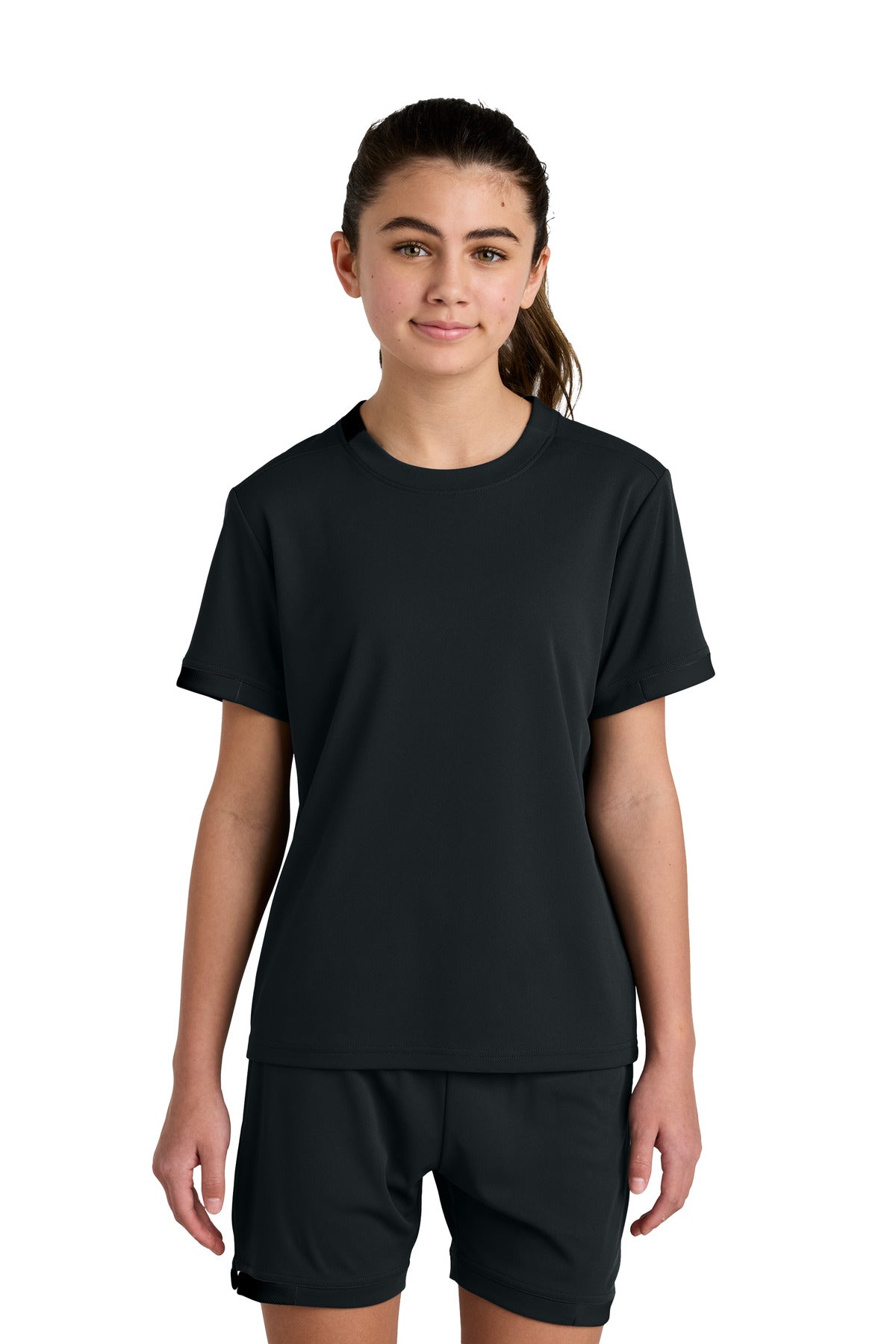 Custom Black/ Black Youth Club Short Sleeve Crew YST440, personalized by SanCanDo Swag in Argyle, TX