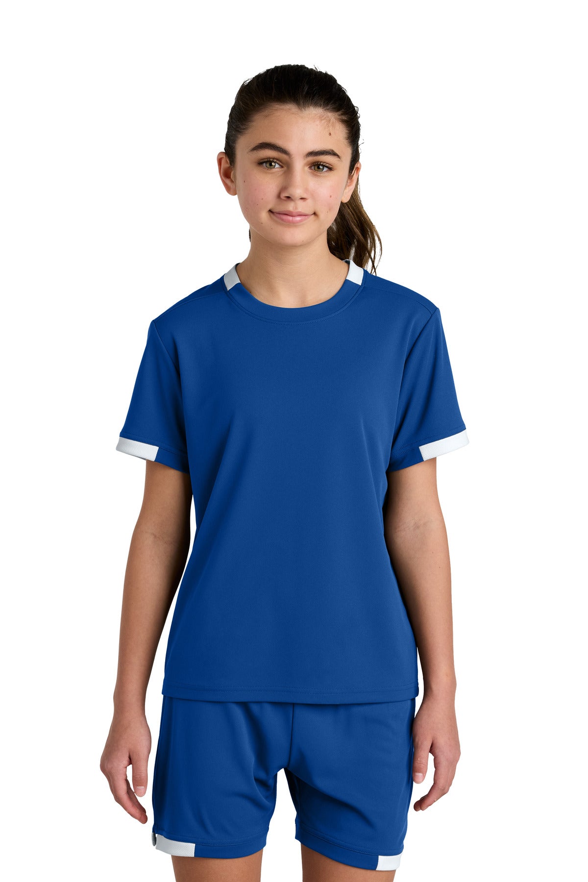 Custom True Royal/ White Youth Club Short Sleeve Crew YST440, personalized by SanCanDo Swag in Argyle, TX