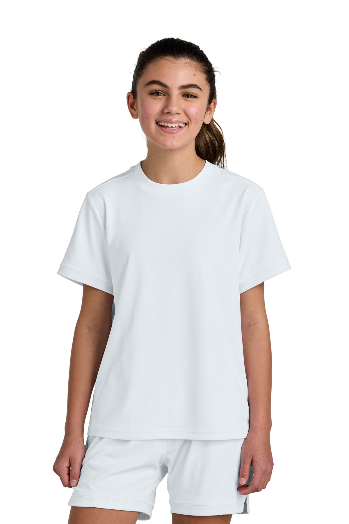 Custom White/ White Youth Club Short Sleeve Crew YST440, personalized by SanCanDo Swag in Argyle, TX