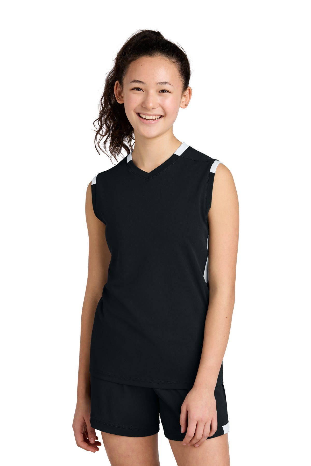 Custom Black/ White Youth Club Sleeveless V-Neck YST441, personalized by SanCanDo Swag in Argyle, TX