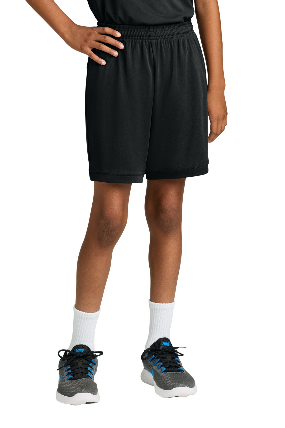 Custom Black/ Black Youth Club 5" Short YST4420, personalized by SanCanDo Swag in Argyle, TX