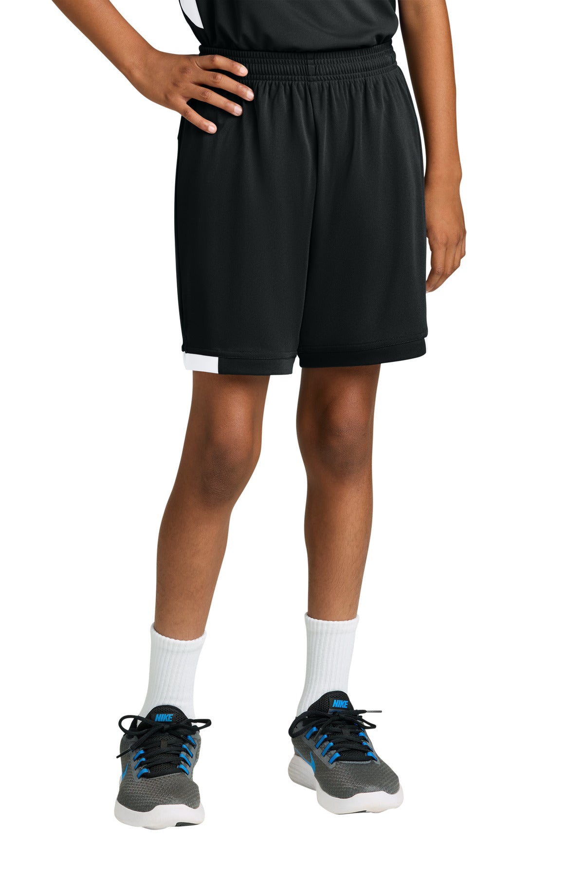 Custom Black/ White Youth Club 5" Short YST4420, personalized by SanCanDo Swag in Argyle, TX