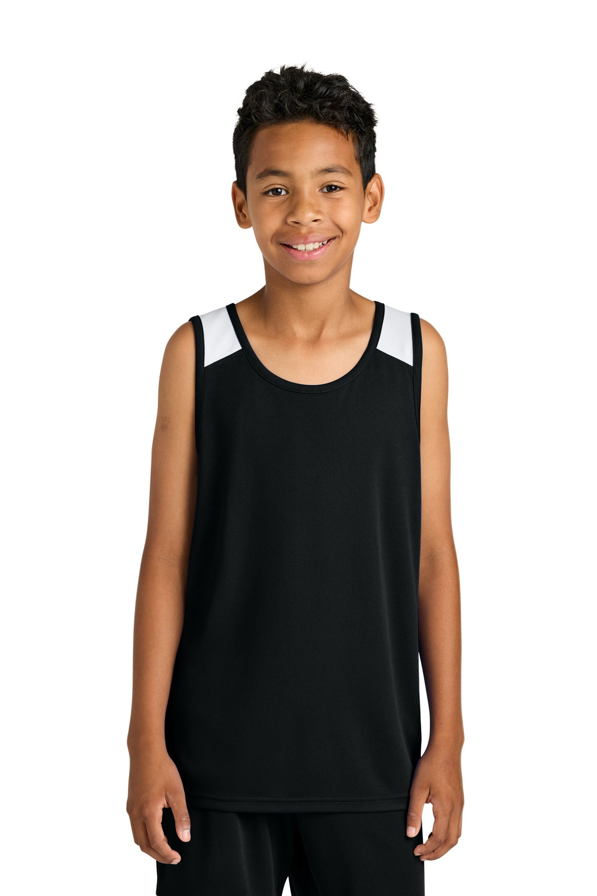 Custom Black/ White Youth Club Track Tank YST446, personalized by SanCanDo Swag in Argyle, TX