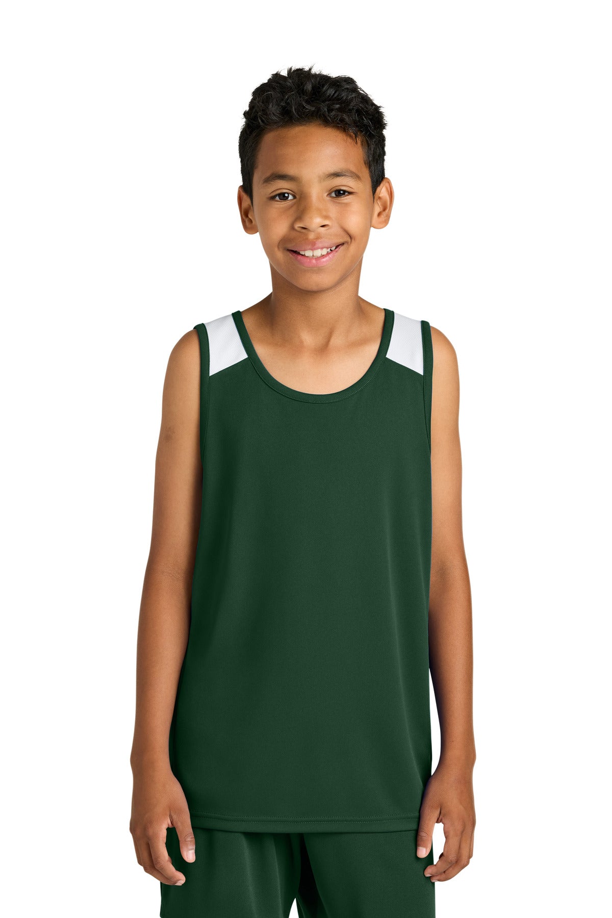 Custom Forest Green/ White Youth Club Track Tank YST446, personalized by SanCanDo Swag in Argyle, TX