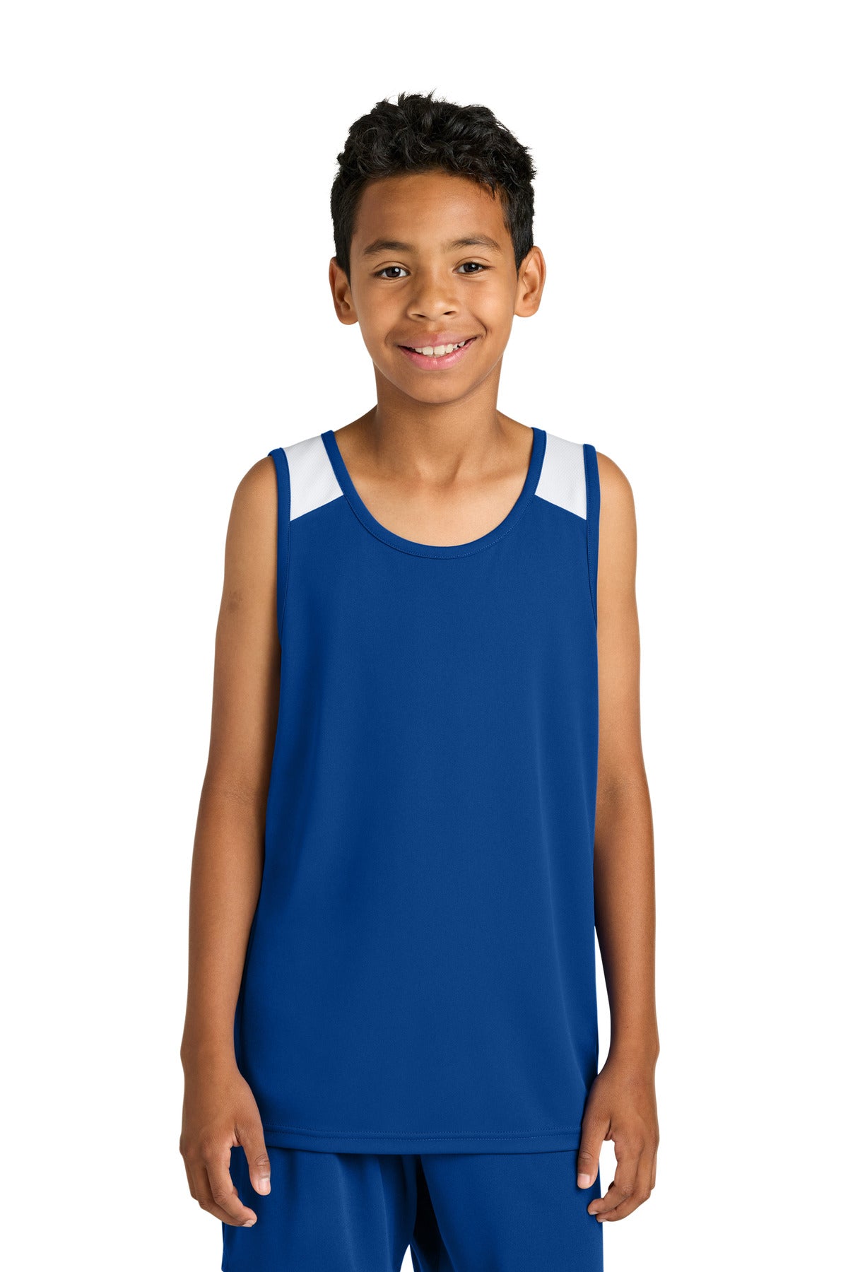 Custom True Royal/ White Youth Club Track Tank YST446, personalized by SanCanDo Swag in Argyle, TX