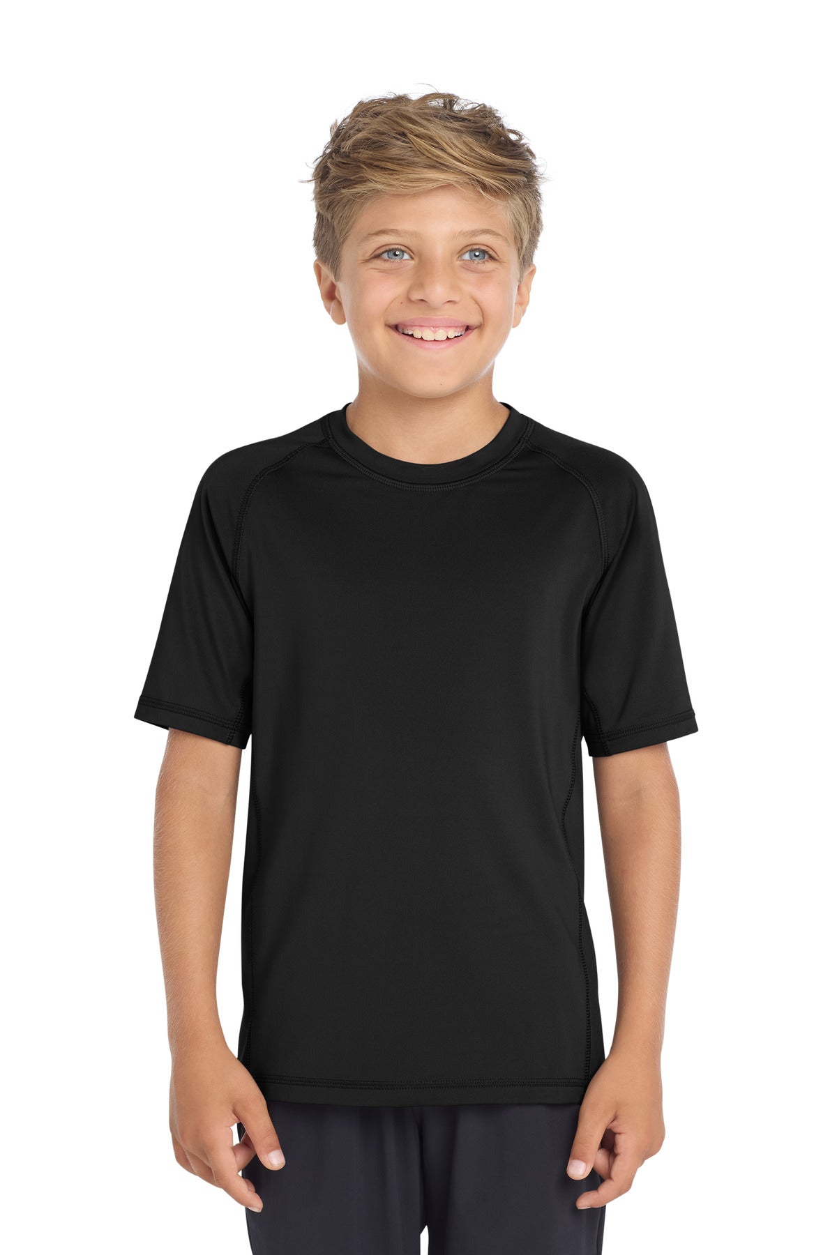 Custom Black Youth Rashguard Tee YST470, personalized by SanCanDo Swag in Argyle, TX