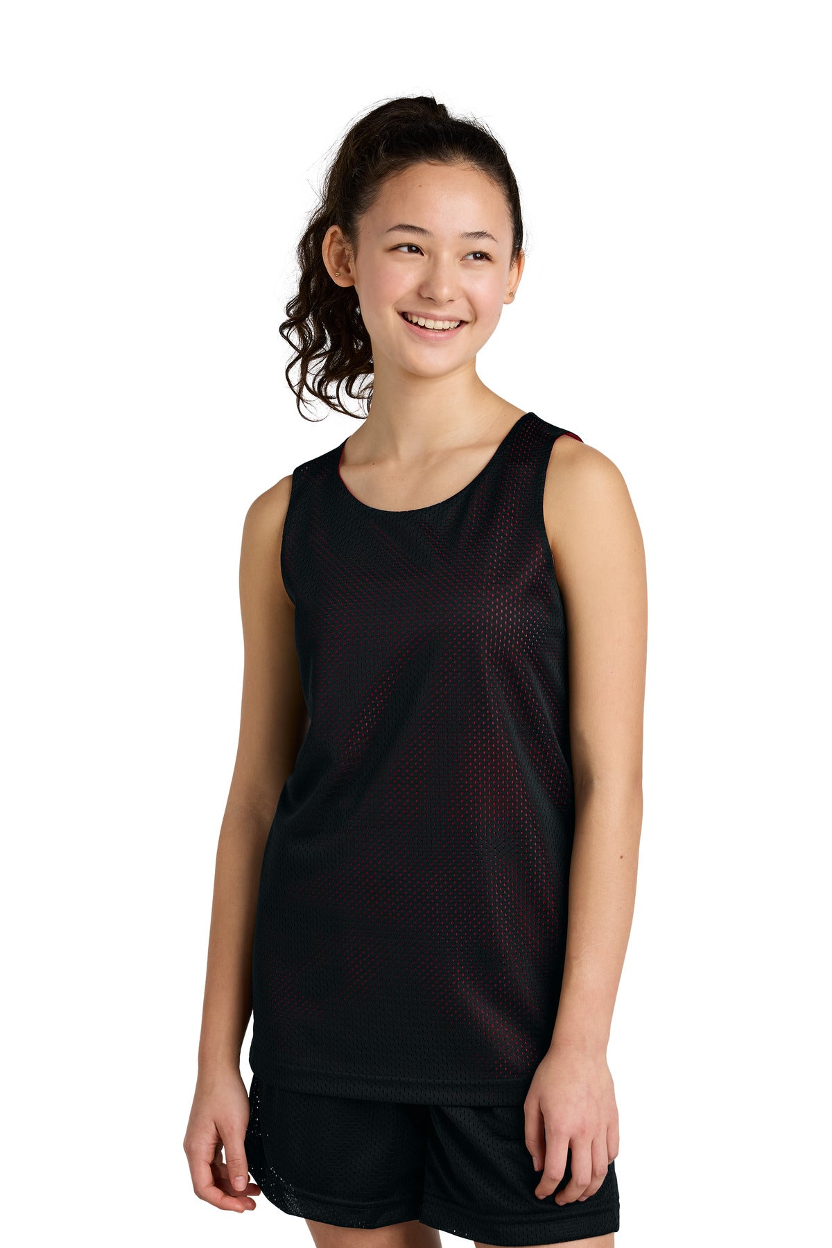 Custom Black/ Deep Red Youth PosiCharge Reversible Mesh Tank YST5000, personalized by SanCanDo Swag in Argyle, TX