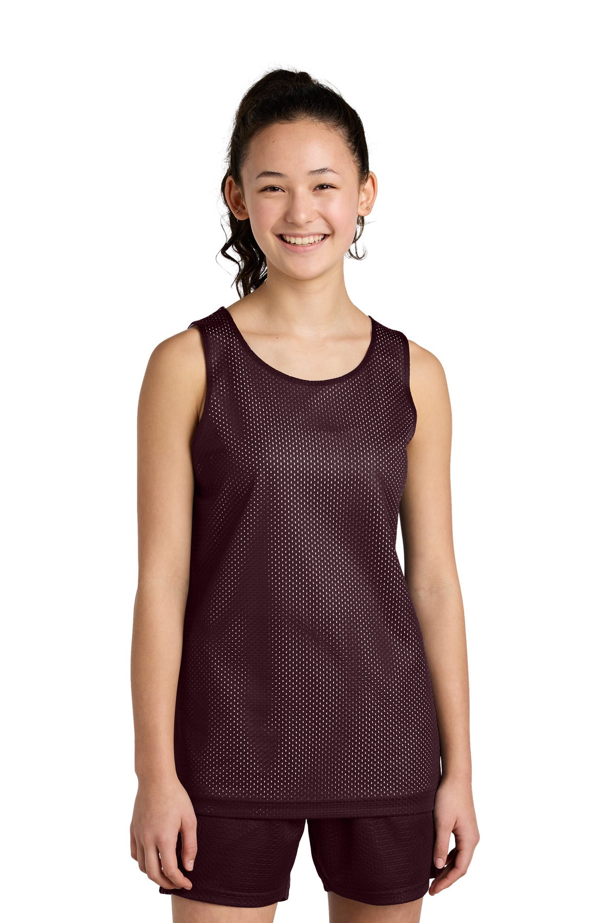 Custom Maroon/ White Youth PosiCharge Reversible Mesh Tank YST5000, personalized by SanCanDo Swag in Argyle, TX