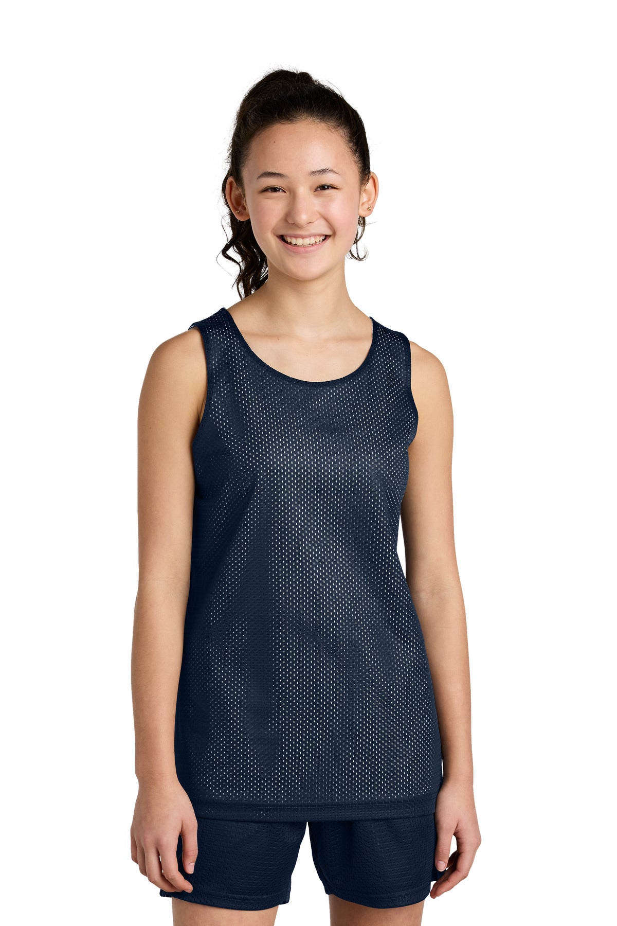 Custom True Navy/ White Youth PosiCharge Reversible Mesh Tank YST5000, personalized by SanCanDo Swag in Argyle, TX