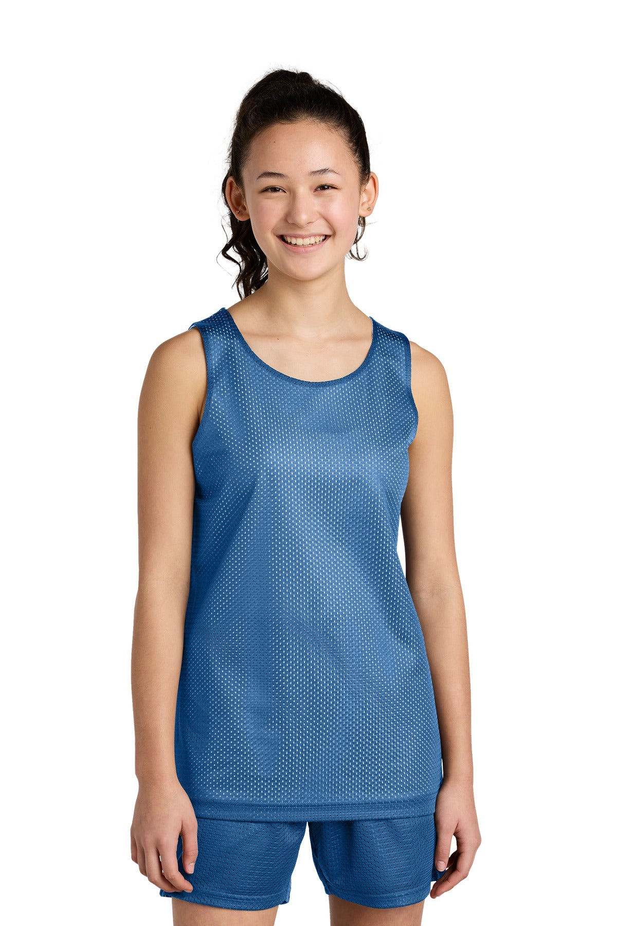 Custom Carolina Blue/ White Youth PosiCharge Reversible Mesh Tank YST5000, personalized by SanCanDo Swag in Argyle, TX