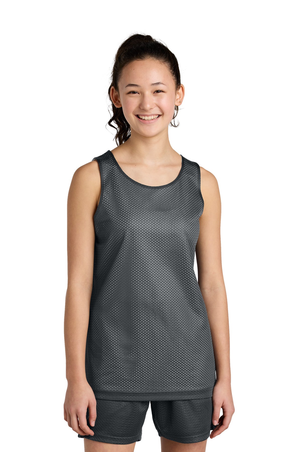 Custom Iron Grey/ White Youth PosiCharge Reversible Mesh Tank YST5000, personalized by SanCanDo Swag in Argyle, TX