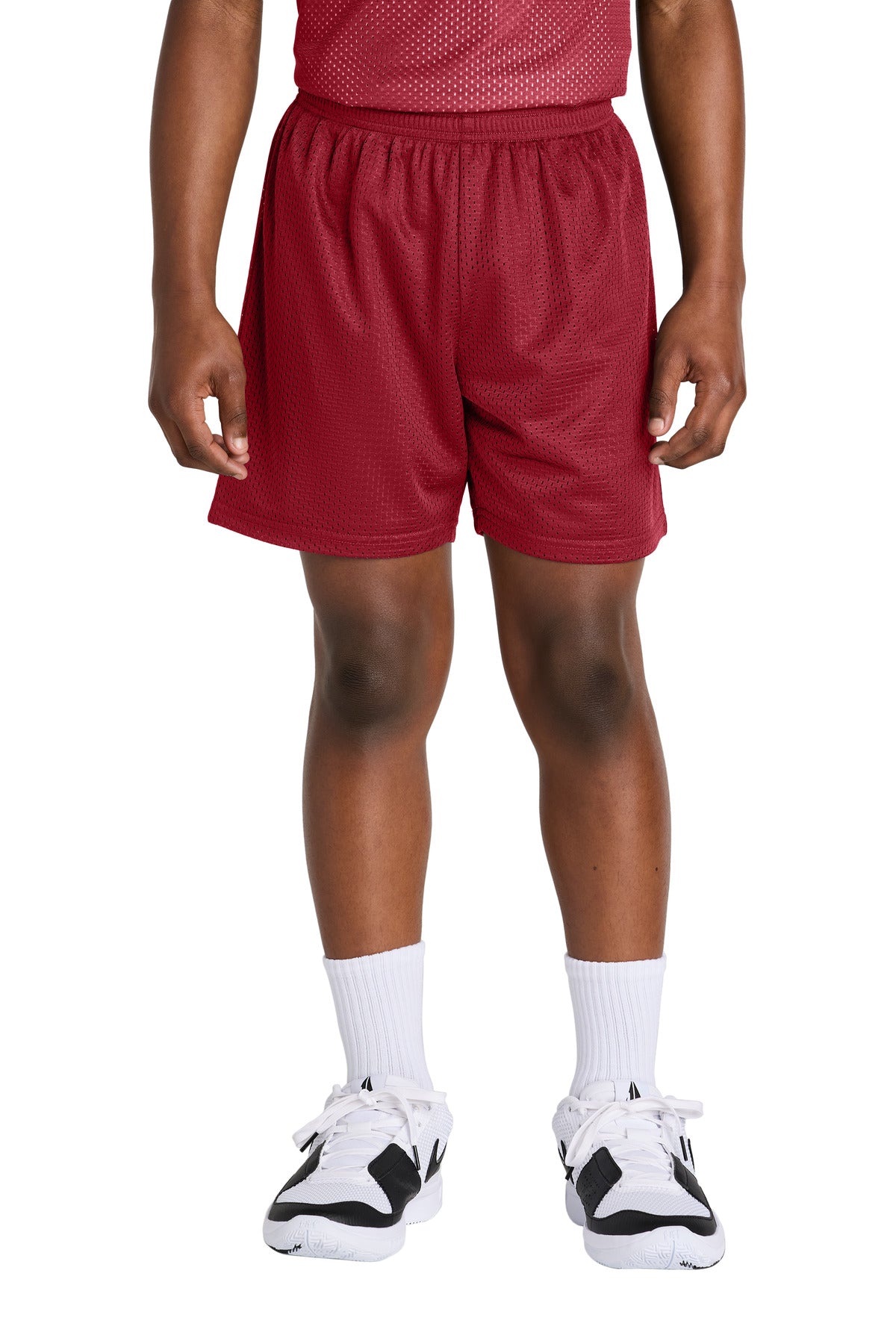 Custom Deep Red Youth PosiCharge Mesh 5" Short YST5100, personalized by SanCanDo Swag in Argyle, TX