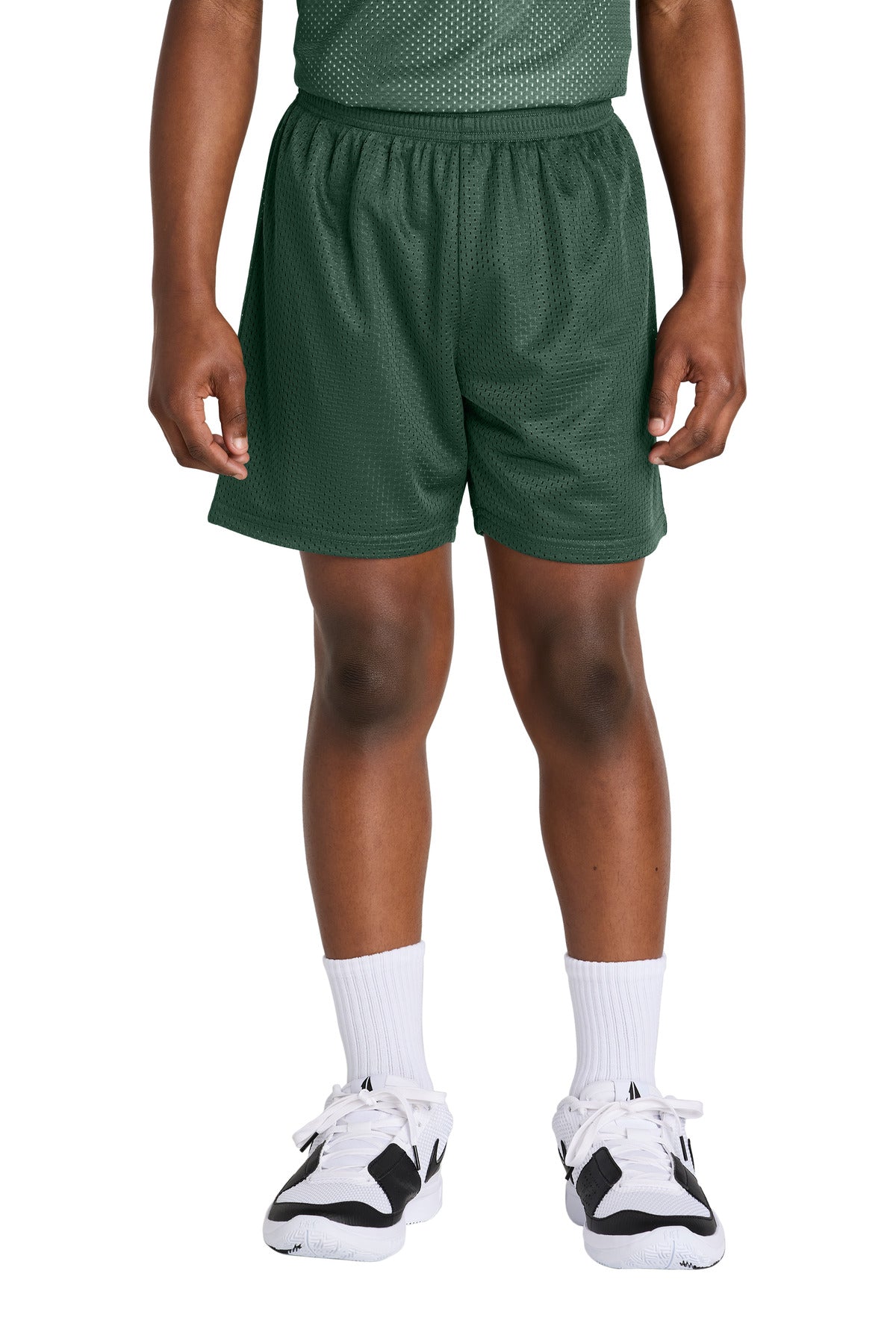 Custom Forest Green Youth PosiCharge Mesh 5" Short YST5100, personalized by SanCanDo Swag in Argyle, TX