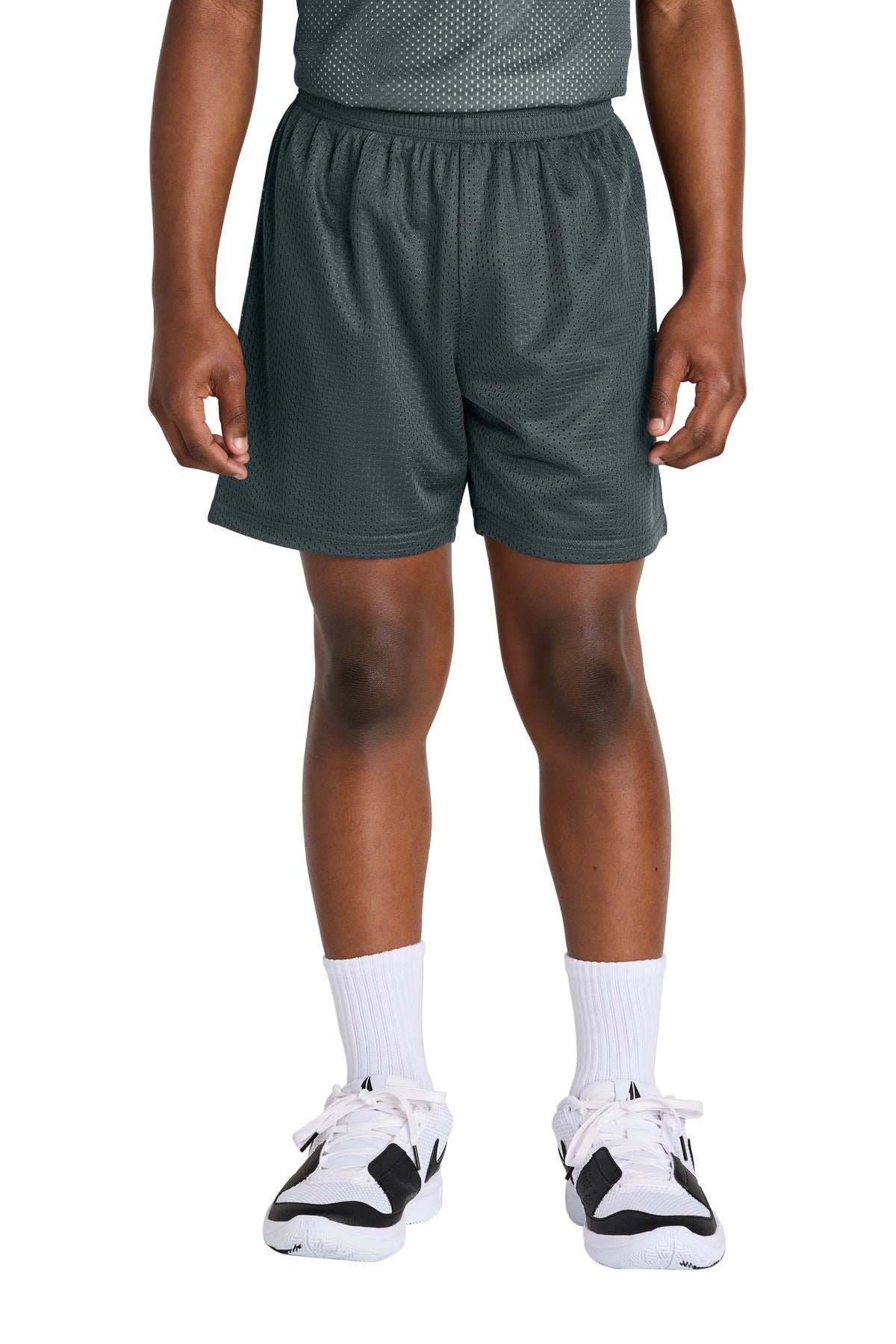 Custom Iron Grey Youth PosiCharge Mesh 5" Short YST5100, personalized by SanCanDo Swag in Argyle, TX