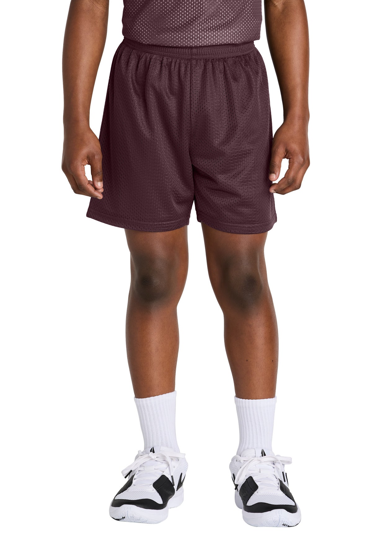 Custom Maroon Youth PosiCharge Mesh 5" Short YST5100, personalized by SanCanDo Swag in Argyle, TX