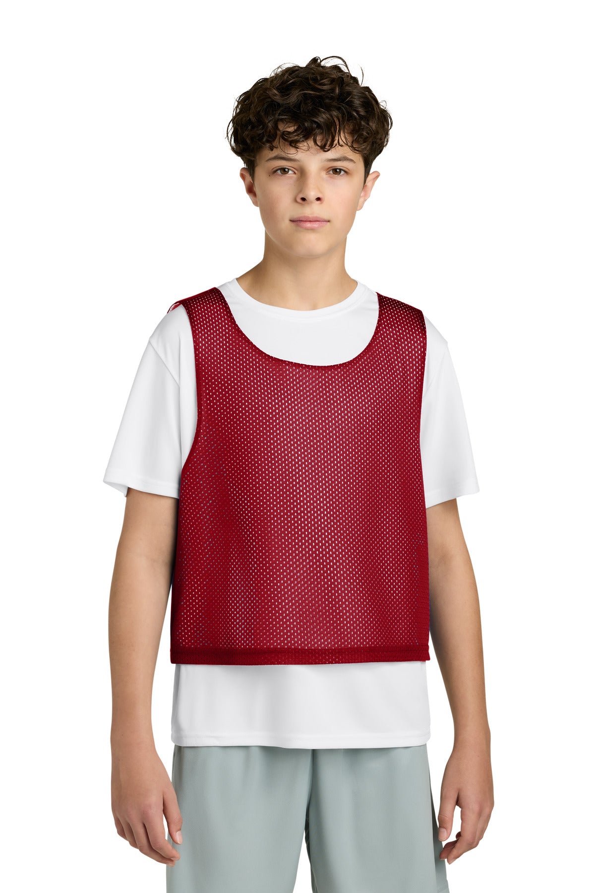 Custom Deep Red/ White Youth Lacrosse Reversible Pinnie YST512, personalized by SanCanDo Swag in Argyle, TX