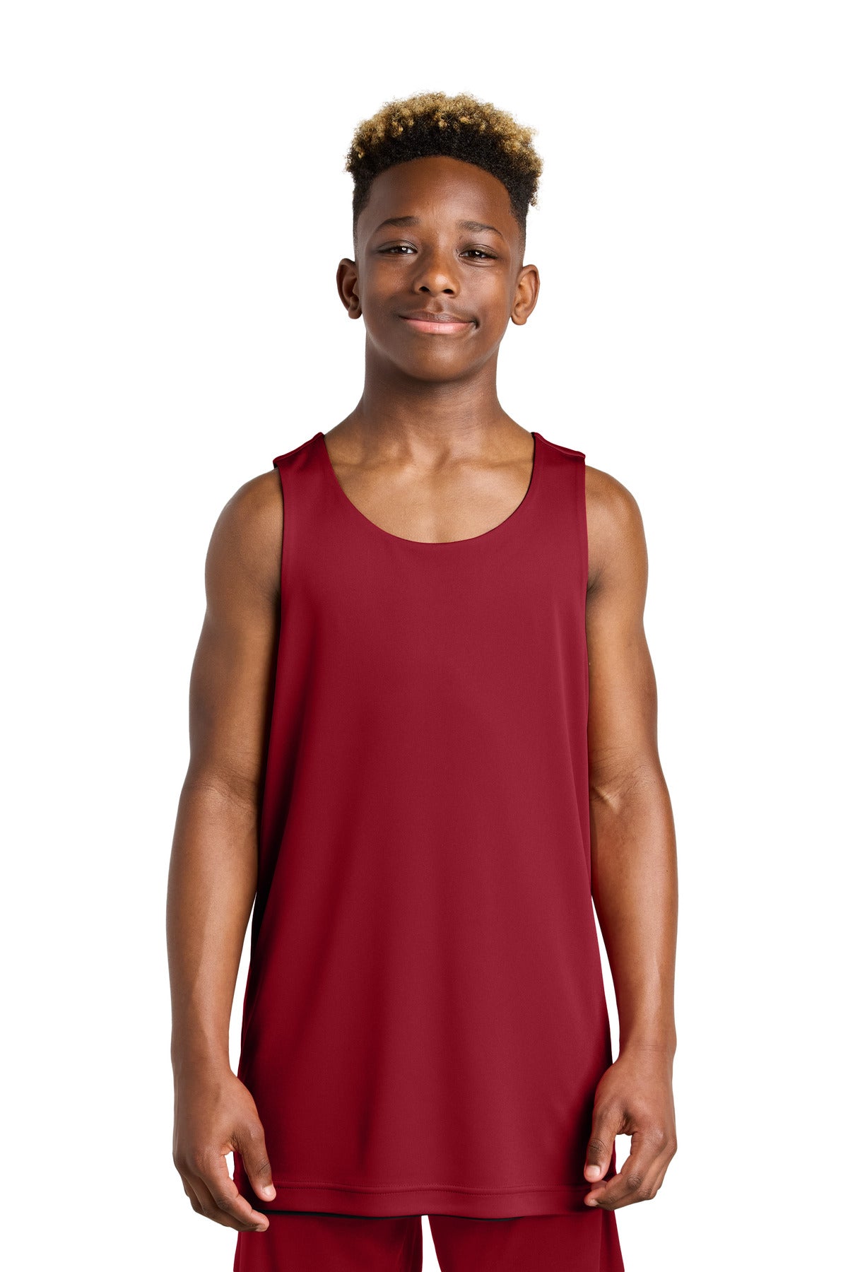 Custom Deep Red/ Black Youth PosiCharge Competitor Rev Tank YST551, personalized by SanCanDo Swag in Argyle, TX