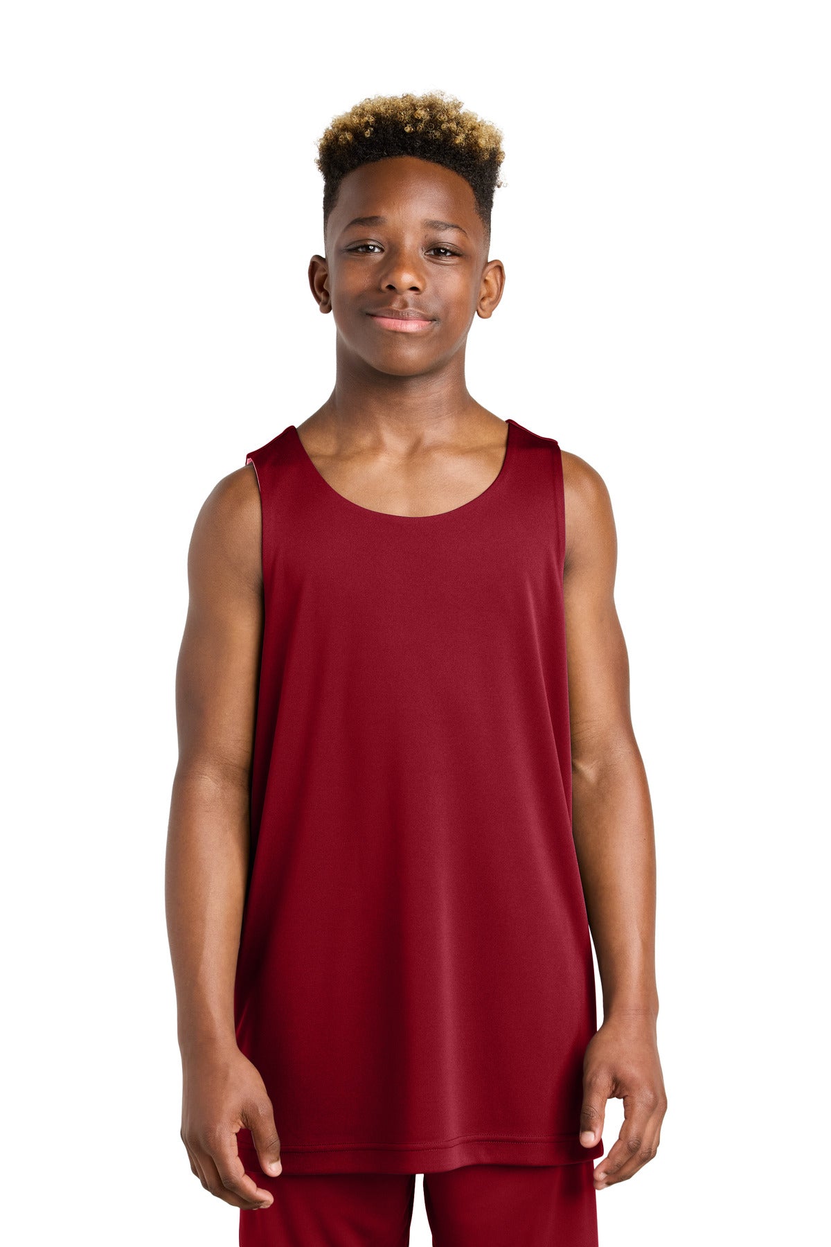 Custom Deep Red/ White Youth PosiCharge Competitor Rev Tank YST551, personalized by SanCanDo Swag in Argyle, TX
