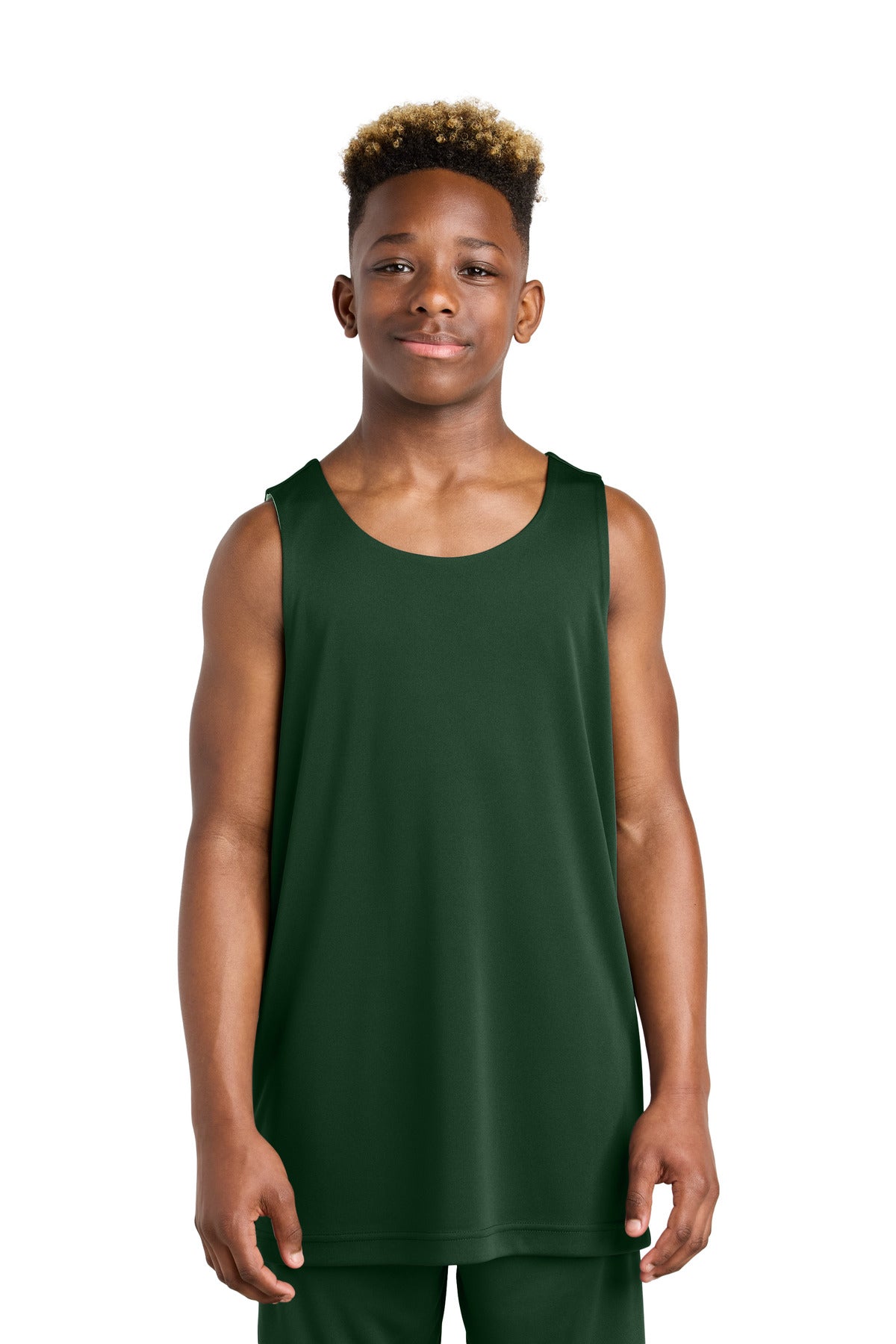 Custom Forest Green/ White Youth PosiCharge Competitor Rev Tank YST551, personalized by SanCanDo Swag in Argyle, TX