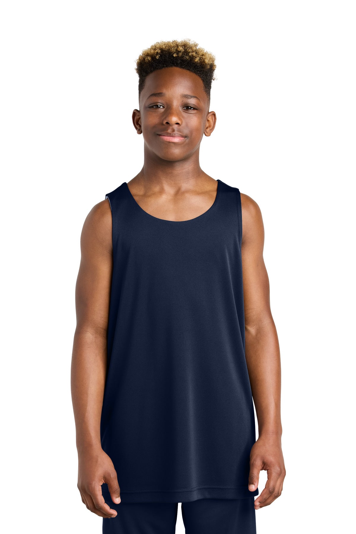 Custom True Navy/ White Youth PosiCharge Competitor Rev Tank YST551, personalized by SanCanDo Swag in Argyle, TX
