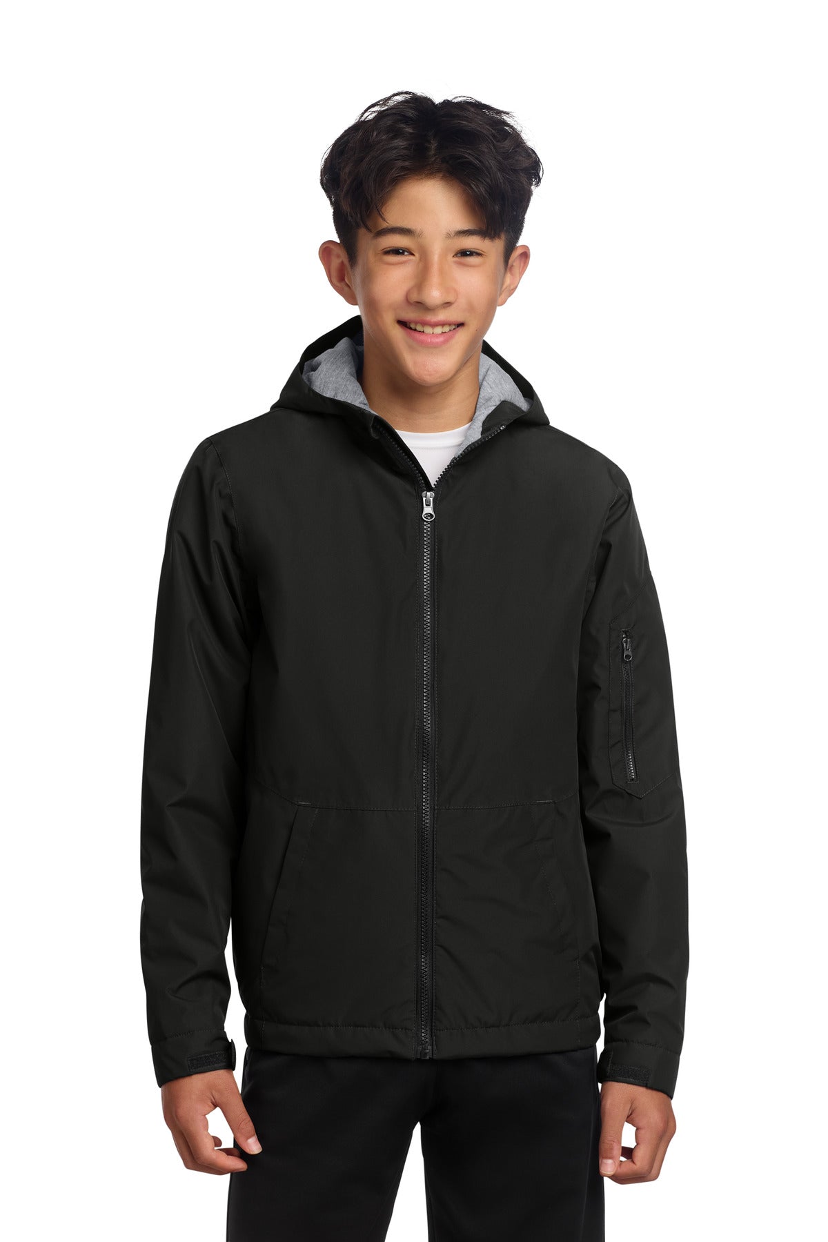 Custom Black Youth Waterproof Insulated Jacket YST56, personalized by SanCanDo Swag in Argyle, TX