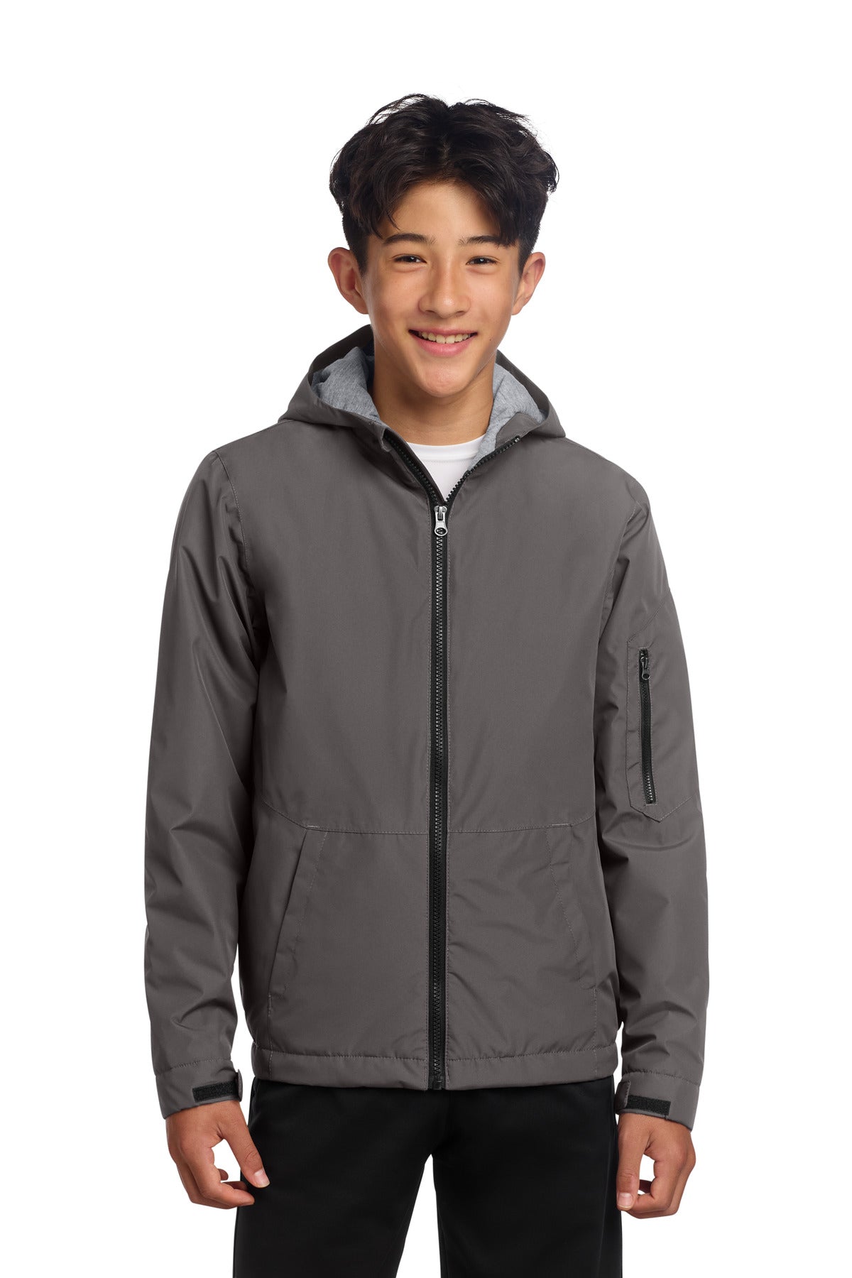 Custom Graphite Youth Waterproof Insulated Jacket YST56, personalized by SanCanDo Swag in Argyle, TX