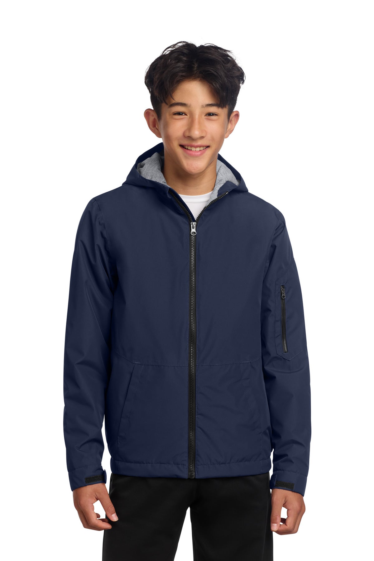 Custom True Navy Youth Waterproof Insulated Jacket YST56, personalized by SanCanDo Swag in Argyle, TX