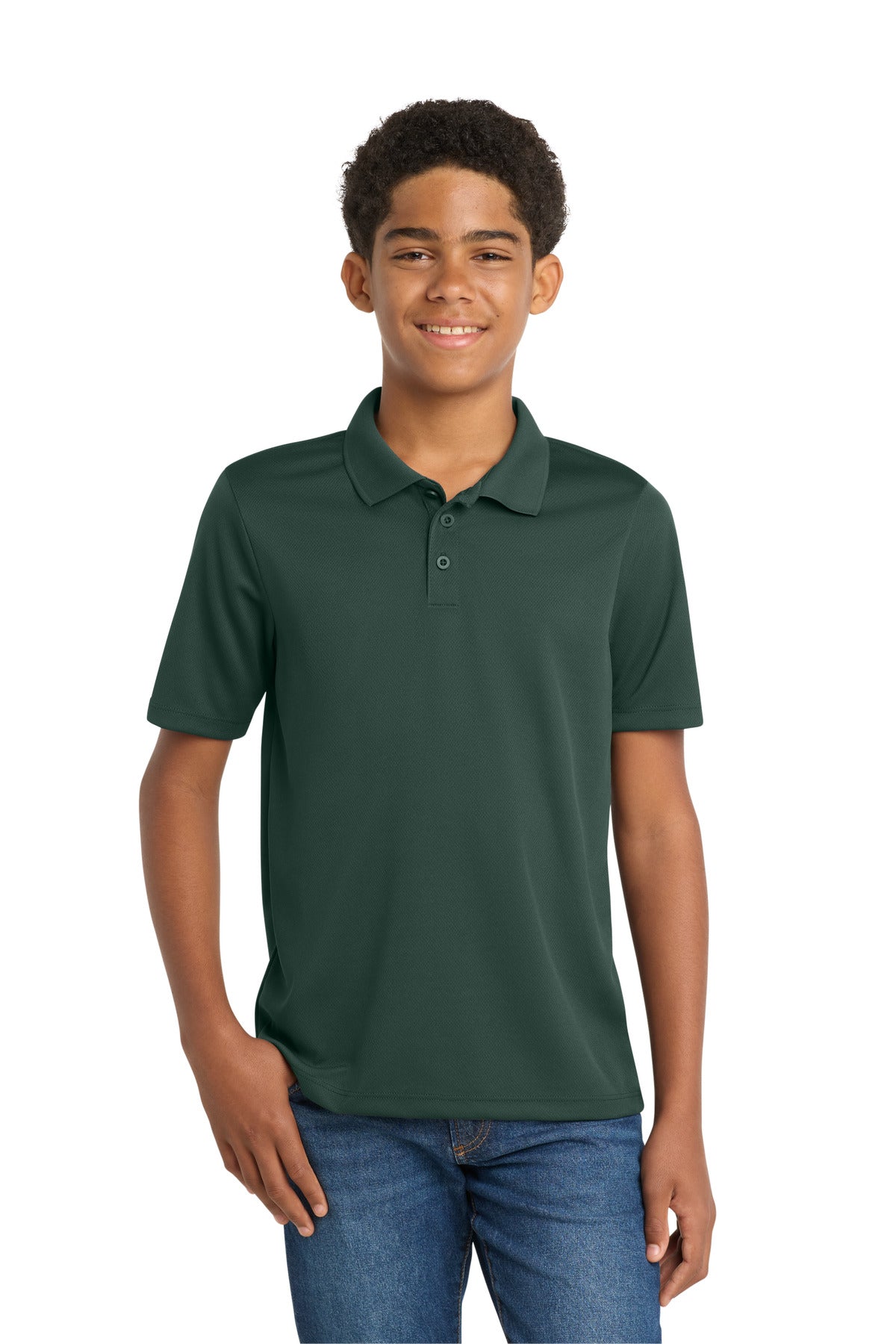 Custom Dark Forest Green Youth PosiCharge RacerMesh Polo YST640, personalized by SanCanDo Swag in Argyle, TX