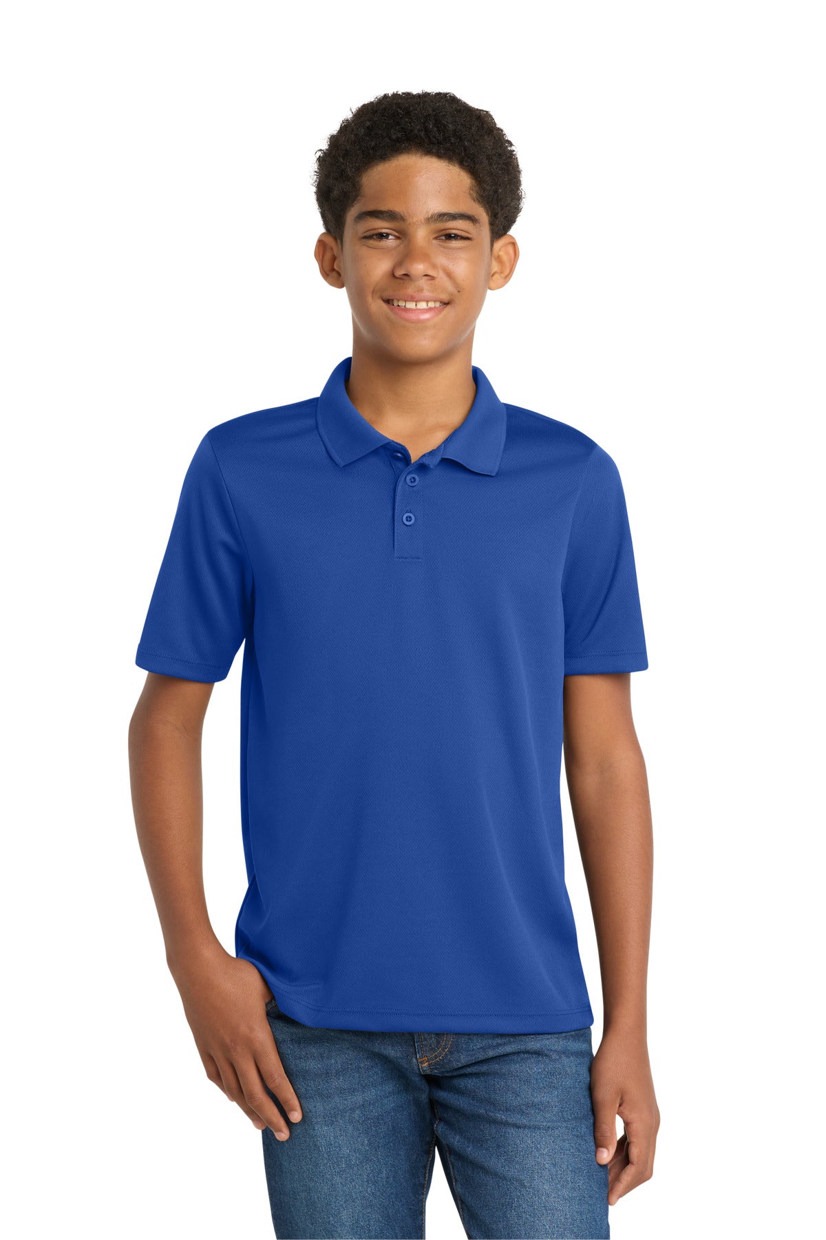 Custom True Royal Youth PosiCharge RacerMesh Polo YST640, personalized by SanCanDo Swag in Argyle, TX