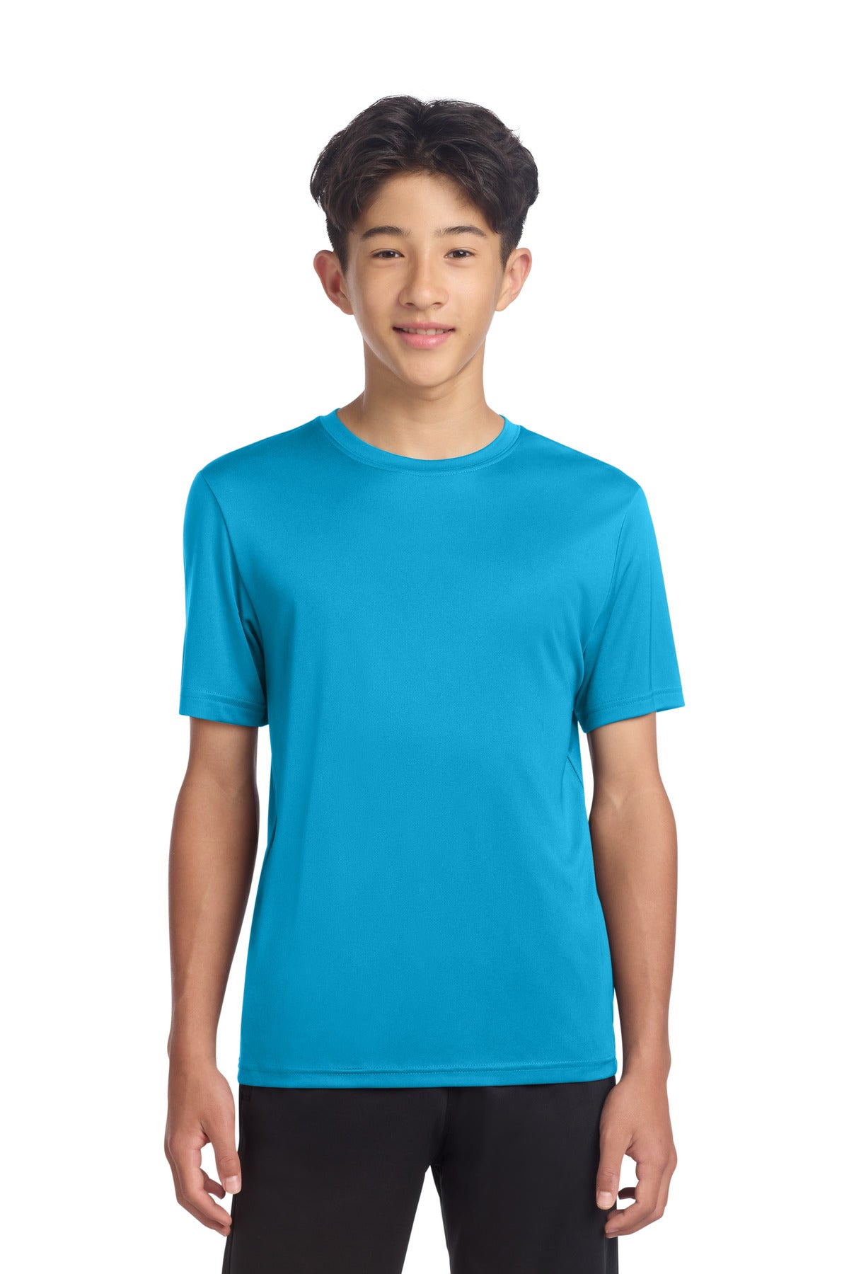 Custom Atomic Blue Youth PosiCharge Re-Compete Tee YST720, personalized by SanCanDo Swag in Argyle, TX