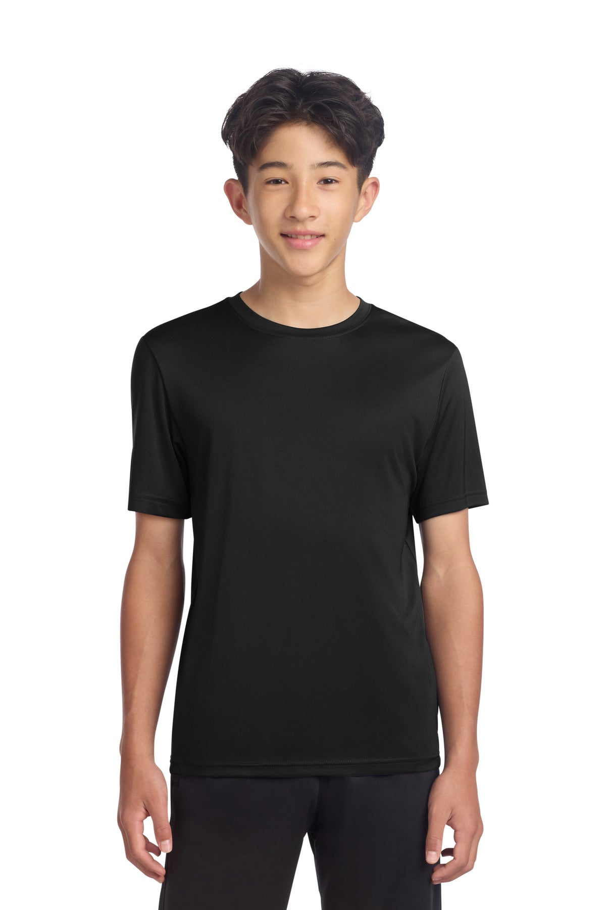 Custom Black Youth PosiCharge Re-Compete Tee YST720, personalized by SanCanDo Swag in Argyle, TX
