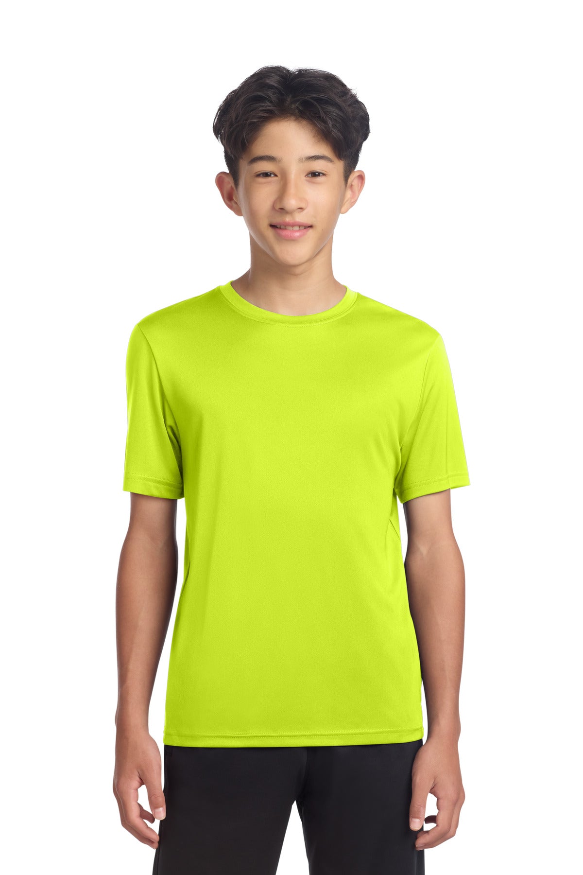 Custom Neon Yellow Youth PosiCharge Re-Compete Tee YST720, personalized by SanCanDo Swag in Argyle, TX