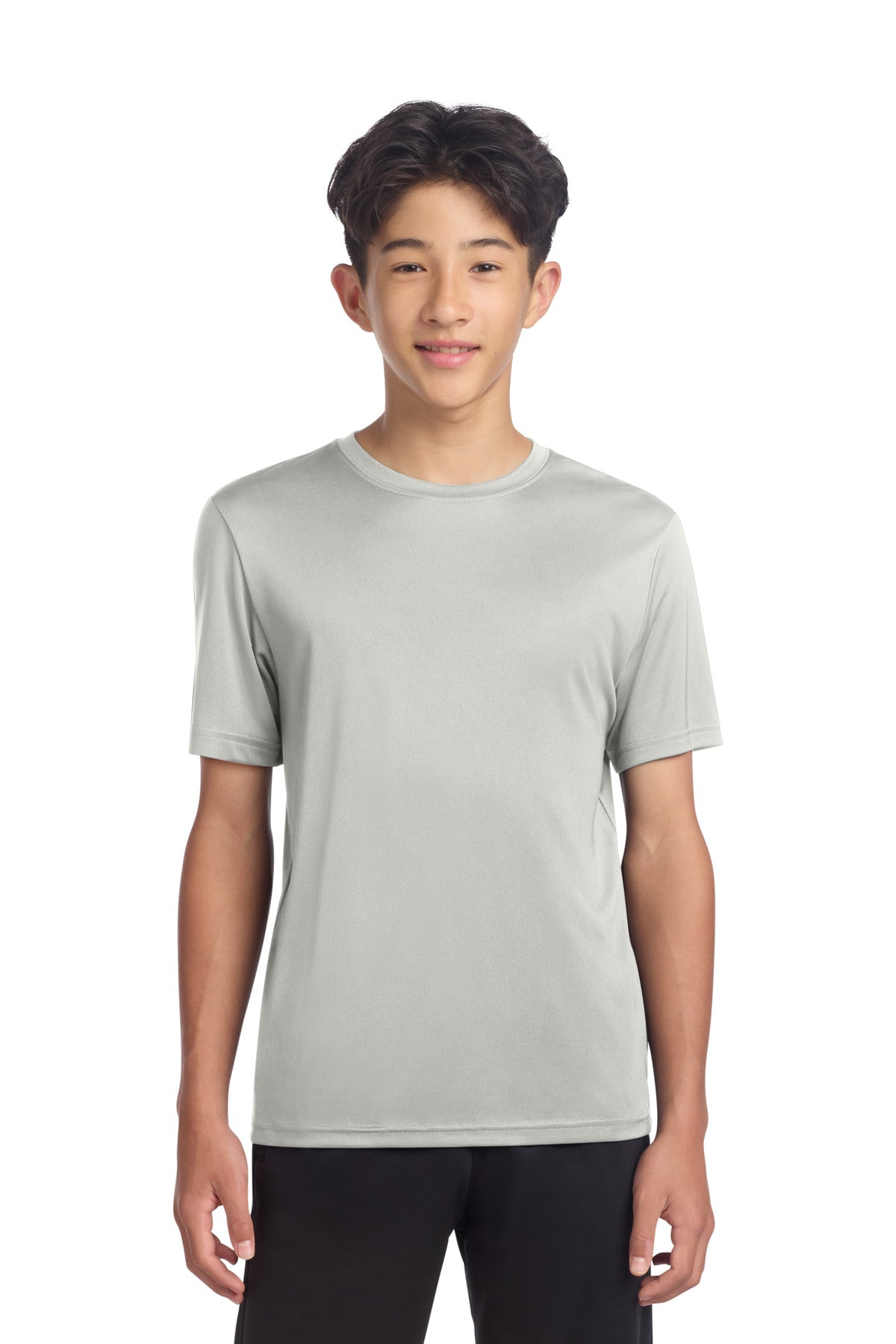 Custom Silver Youth PosiCharge Re-Compete Tee YST720, personalized by SanCanDo Swag in Argyle, TX