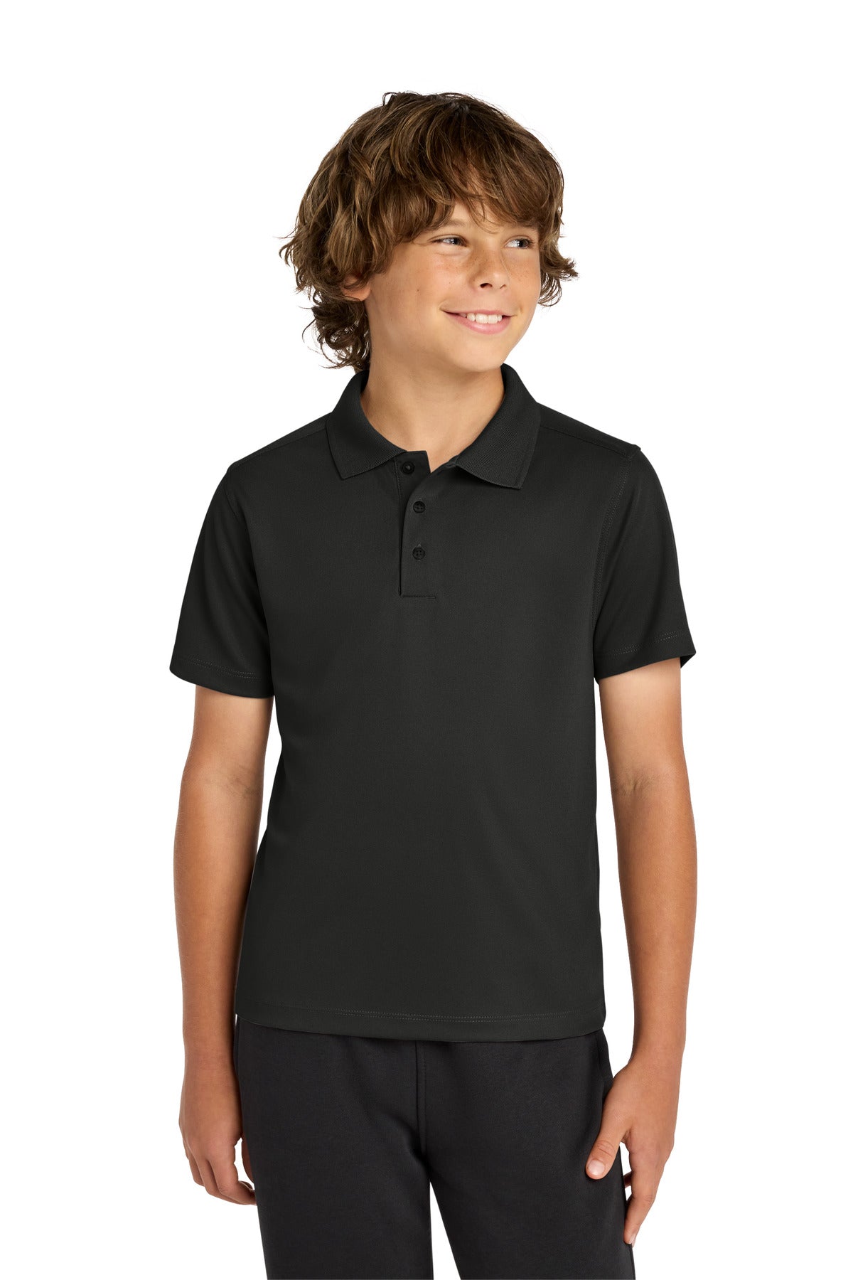 Custom Black Youth UV Micropique Polo YST740, personalized by SanCanDo Swag in Argyle, TX