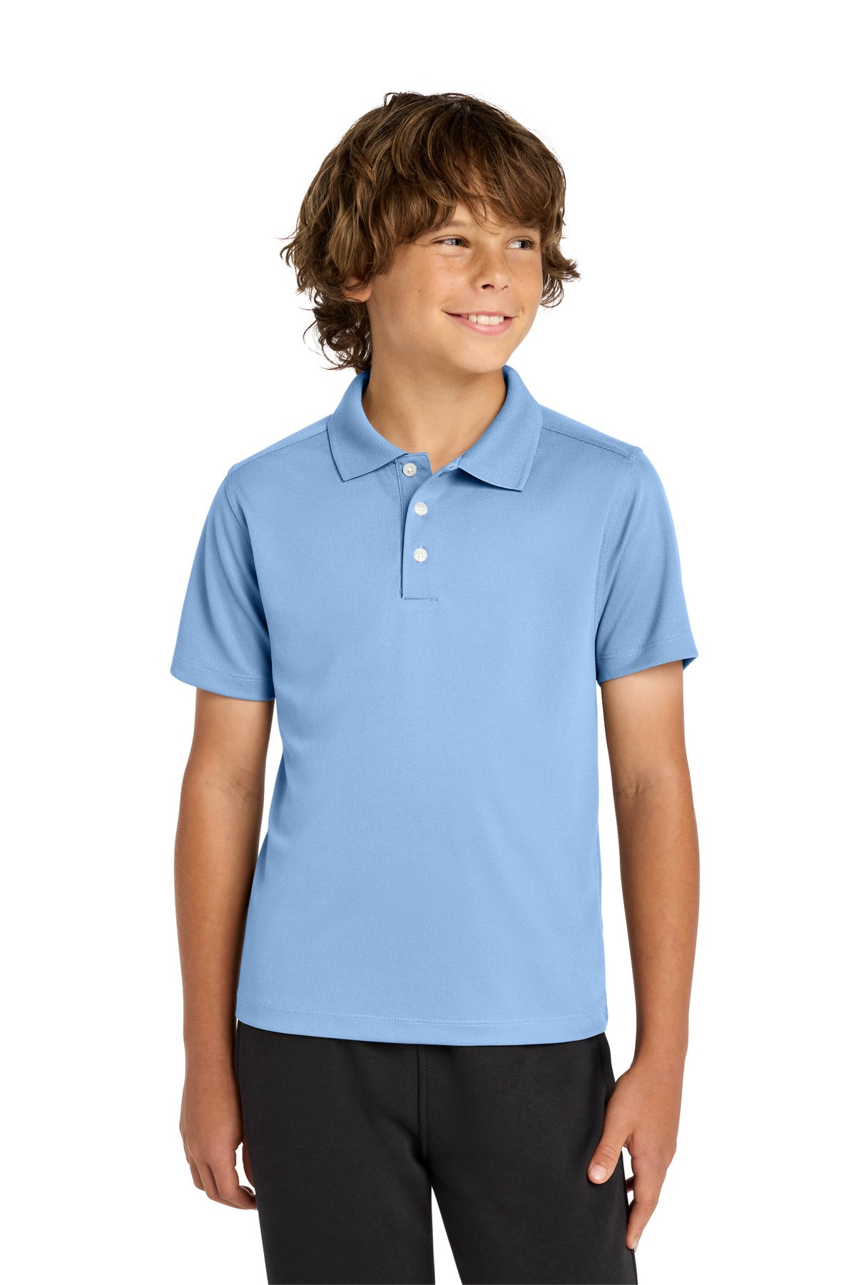 Custom Carolina Blue Youth UV Micropique Polo YST740, personalized by SanCanDo Swag in Argyle, TX