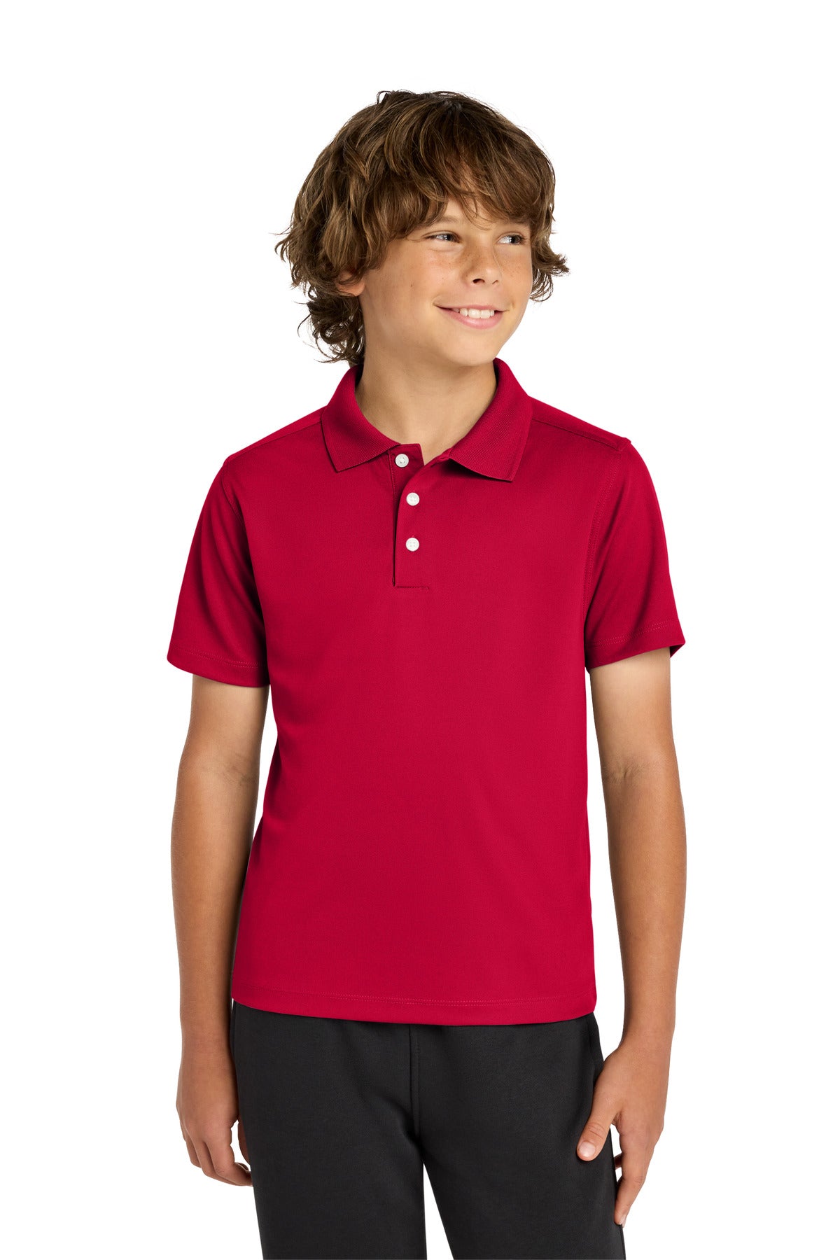 Custom Deep Red Youth UV Micropique Polo YST740, personalized by SanCanDo Swag in Argyle, TX