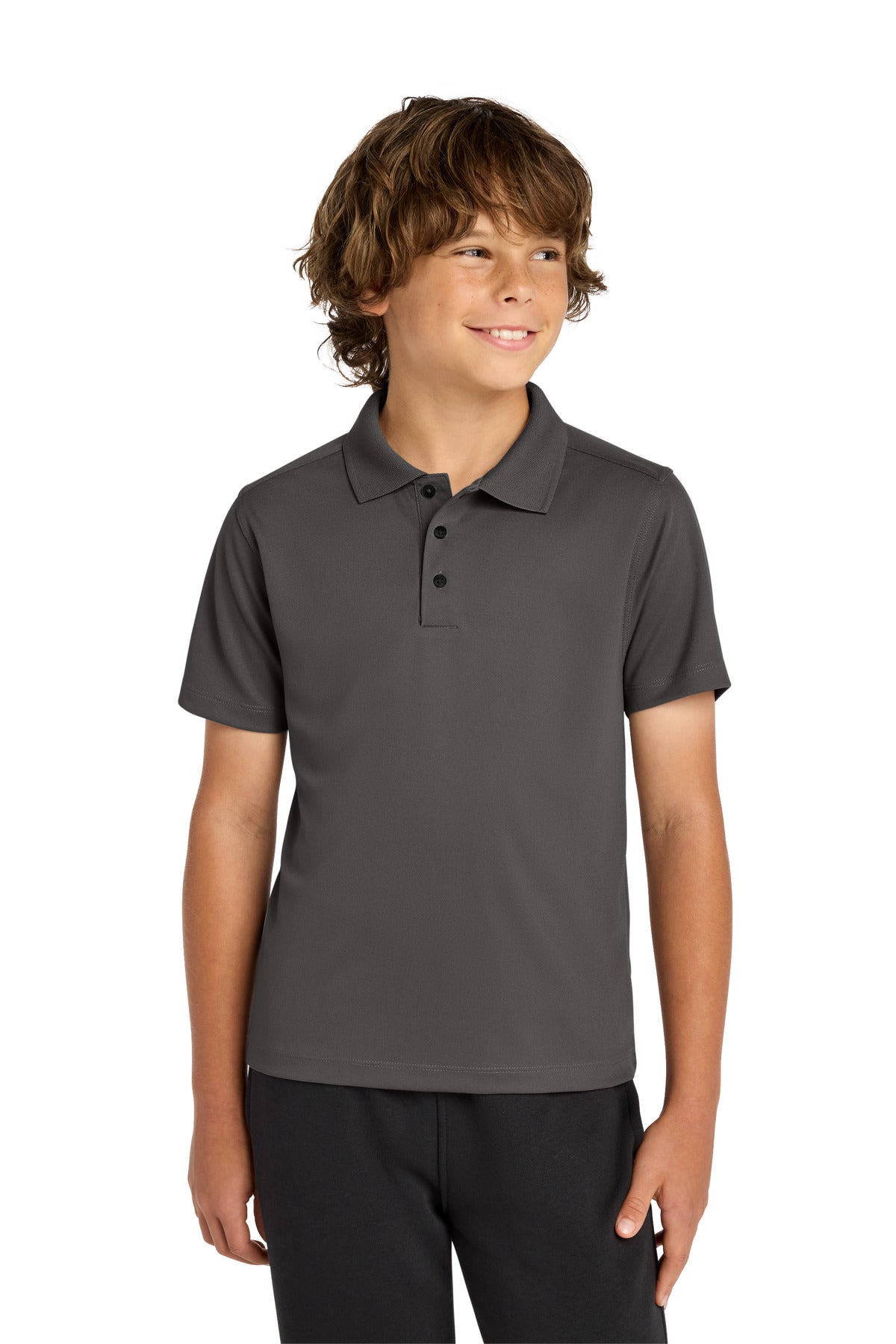 Custom Graphite Youth UV Micropique Polo YST740, personalized by SanCanDo Swag in Argyle, TX