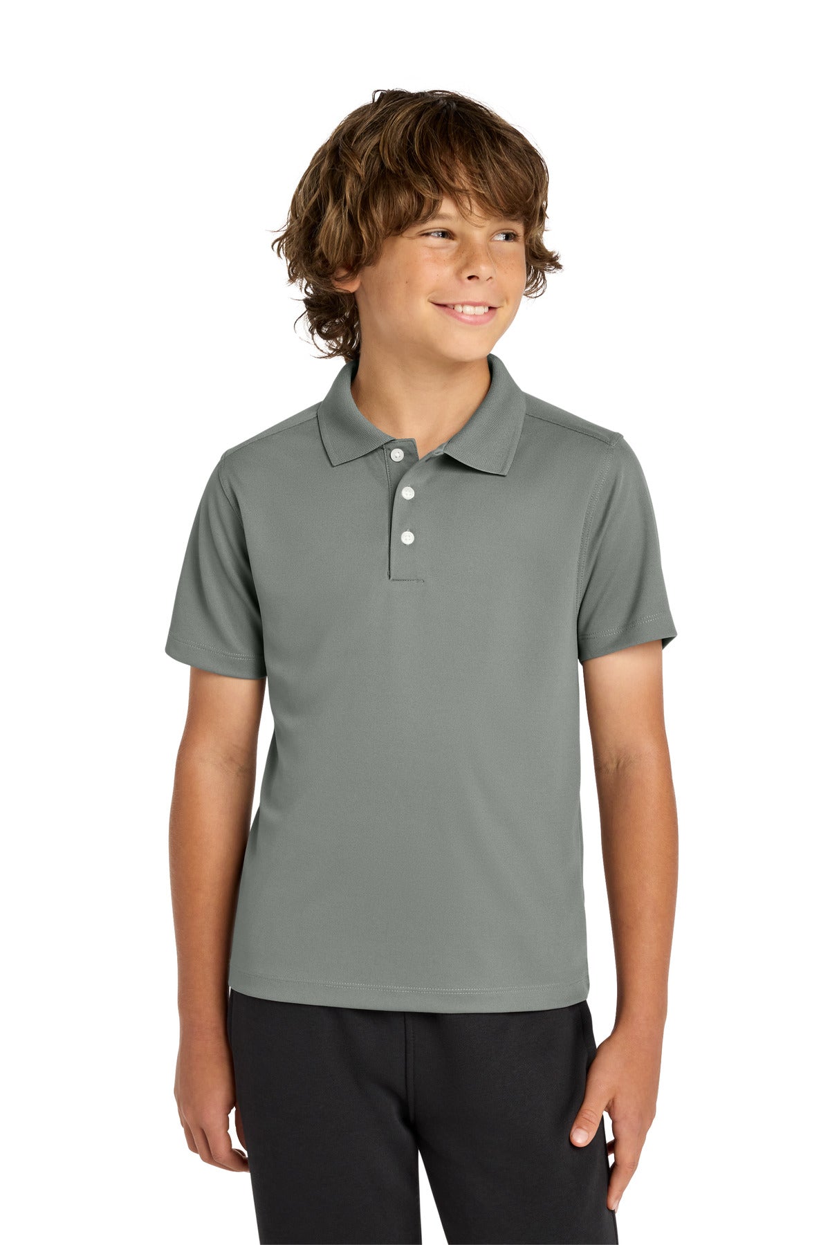 Custom Grey Concrete Youth UV Micropique Polo YST740, personalized by SanCanDo Swag in Argyle, TX