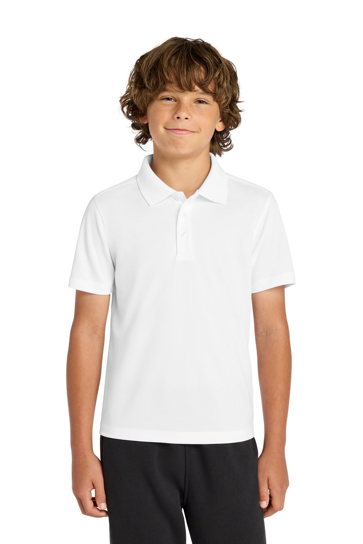Custom White Youth UV Micropique Polo YST740, personalized by SanCanDo Swag in Argyle, TX