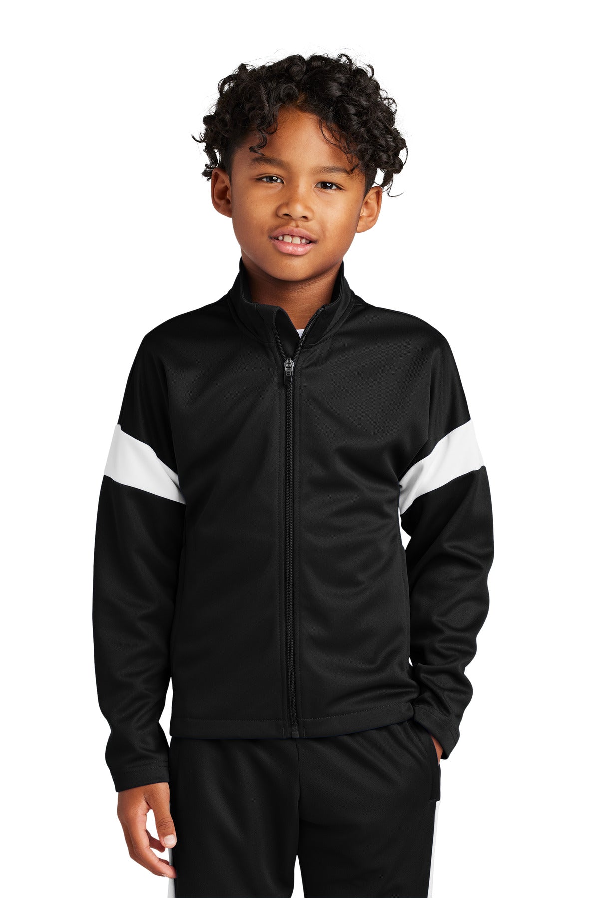 Custom Black/ White Youth Travel Full-Zip Jacket YST800, personalized by SanCanDo Swag in Argyle, TX