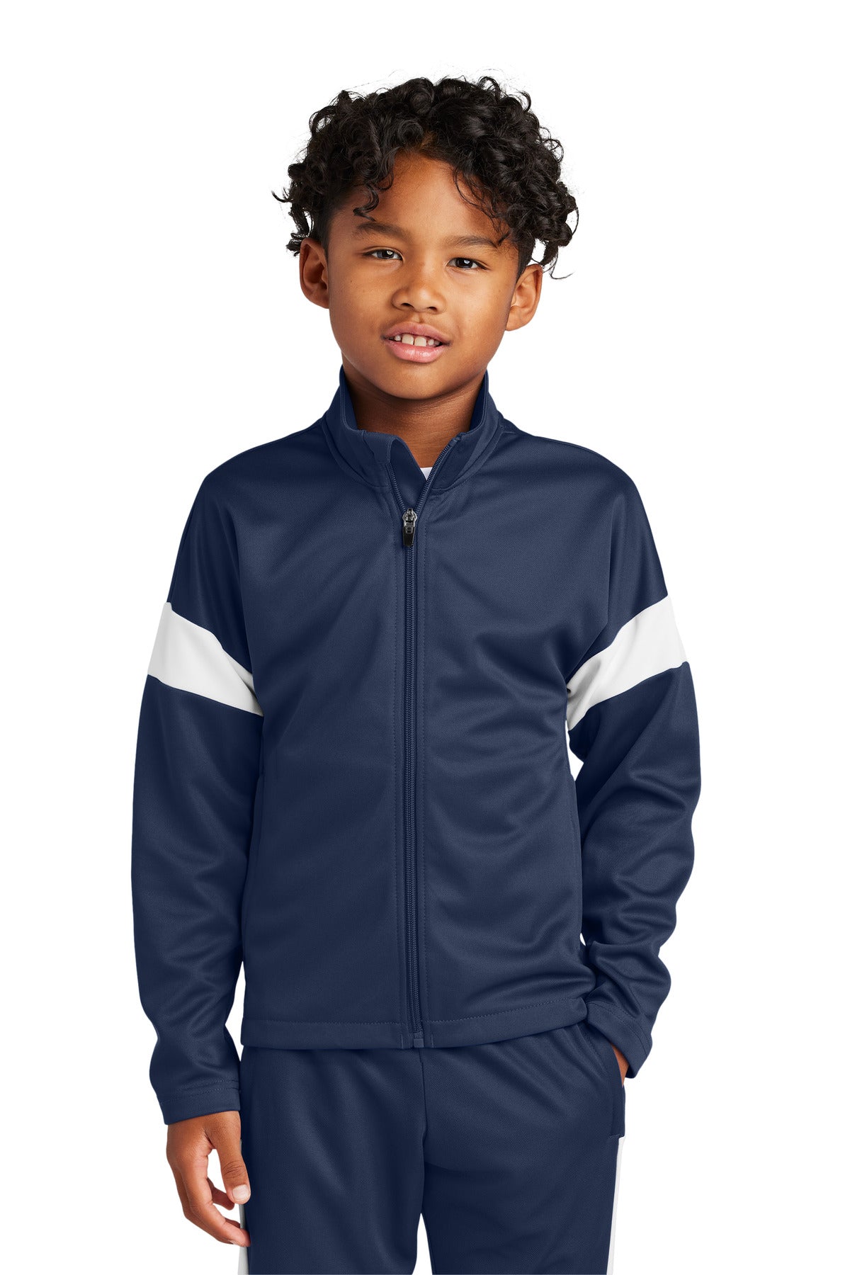Custom True Navy/ White Youth Travel Full-Zip Jacket YST800, personalized by SanCanDo Swag in Argyle, TX