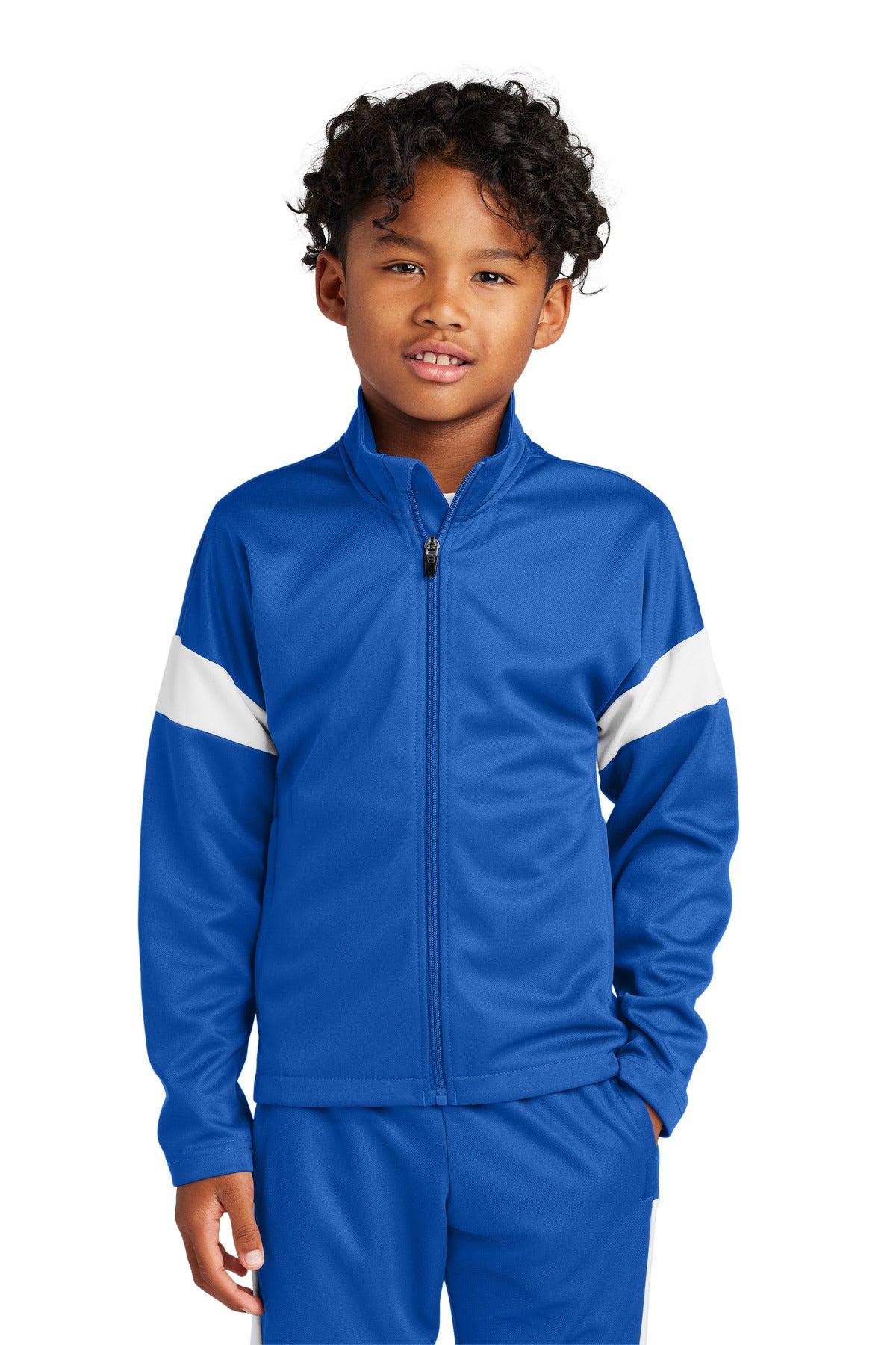 Custom True Royal/ White Youth Travel Full-Zip Jacket YST800, personalized by SanCanDo Swag in Argyle, TX