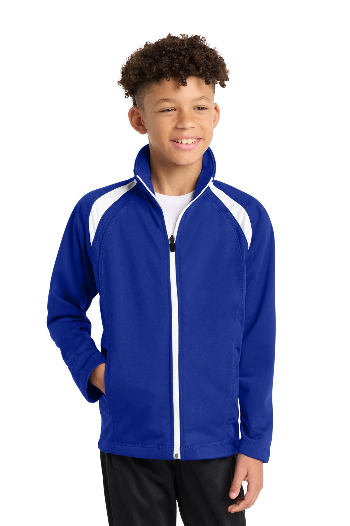 Custom True Royal/ White Youth Tricot Track Jacket YST90, personalized by SanCanDo Swag in Argyle, TX