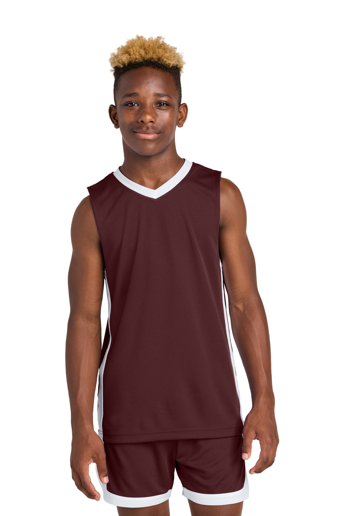 Custom Maroon/ White Youth Rival Basketball Rev Jersey YST900, personalized by SanCanDo Swag in Argyle, TX