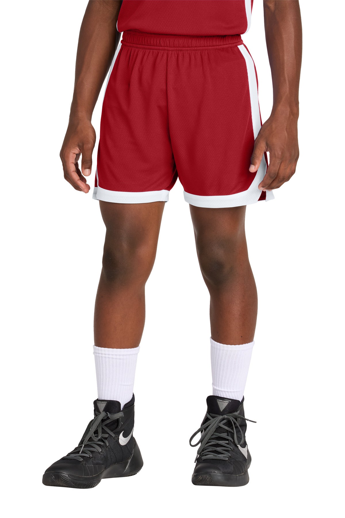 Custom Deep Red/ White Youth Rival Basketball 5" Short YST901, personalized by SanCanDo Swag in Argyle, TX