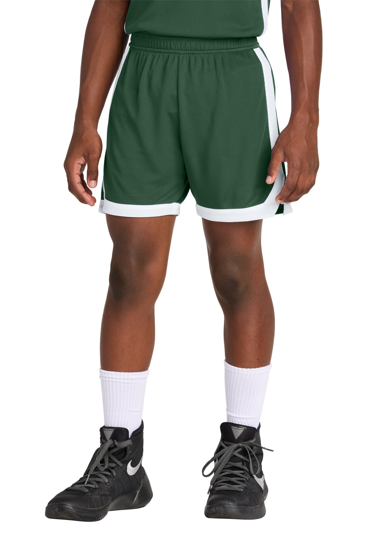 Custom Forest Green/ White Youth Rival Basketball 5" Short YST901, personalized by SanCanDo Swag in Argyle, TX
