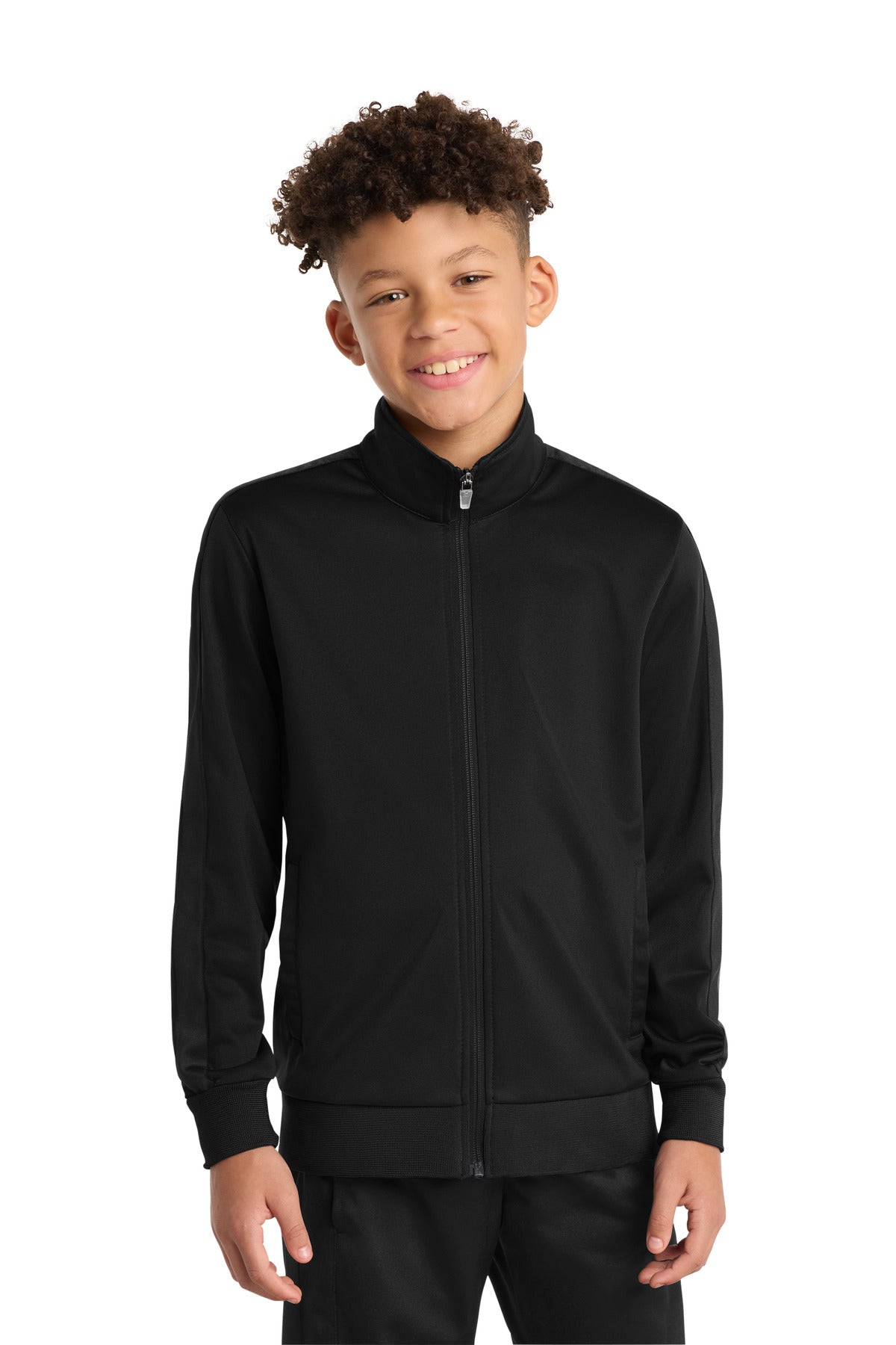 Custom Black/ Black Youth Tricot Sleeve Stripe Track Jacket YST94, personalized by SanCanDo Swag in Argyle, TX