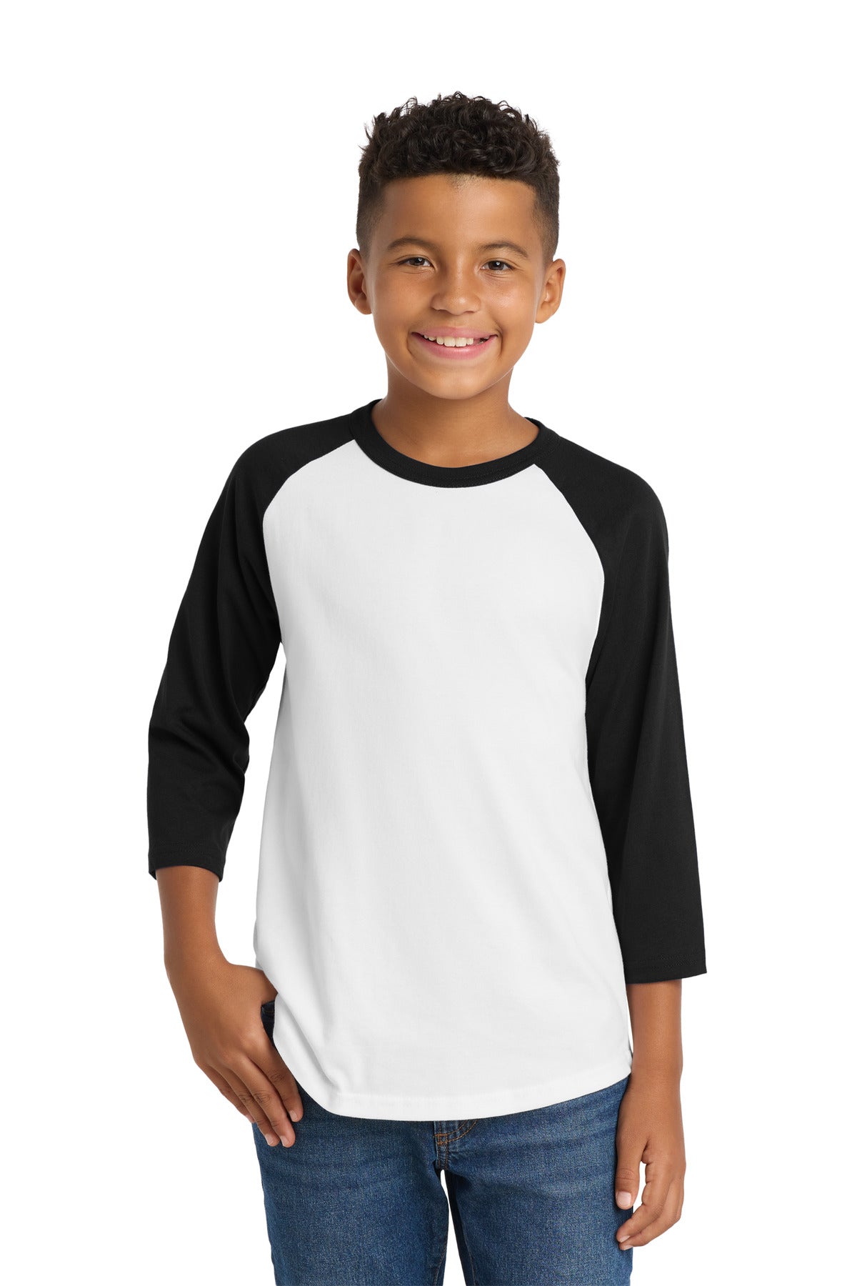 Custom White/ Black Youth Colorblock Raglan Jersey YT200, personalized by SanCanDo Swag in Argyle, TX
