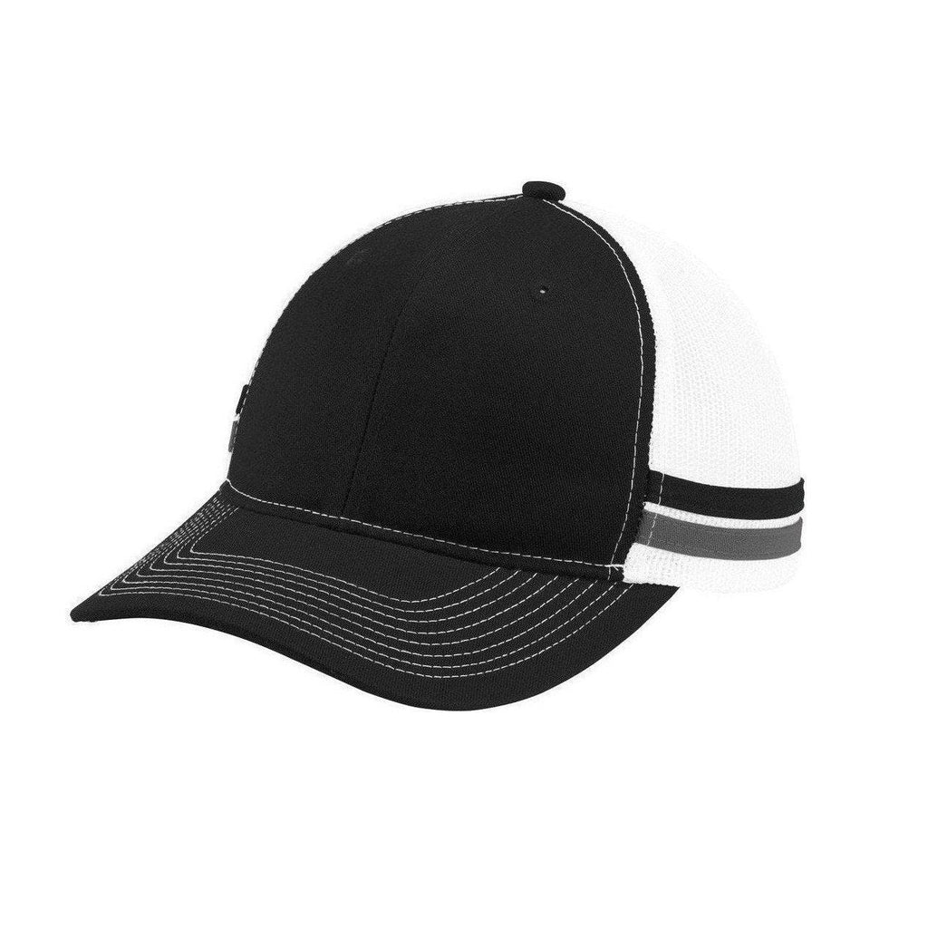 Custom Black/ Grey Steel/ White Two-Stripe Snapback Trucker Cap C113, personalized by SanCanDo Swag in Argyle, TX