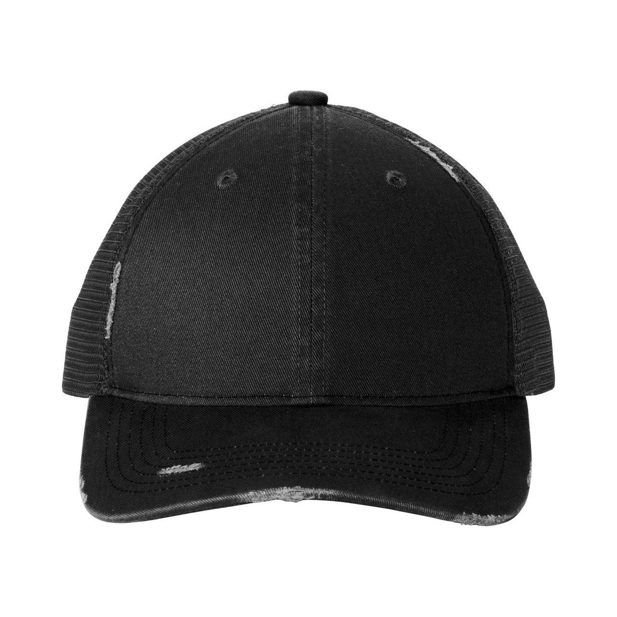 Custom Black/ Black Distressed Mesh Back Cap C600, personalized by SanCanDo Swag in Argyle, TX